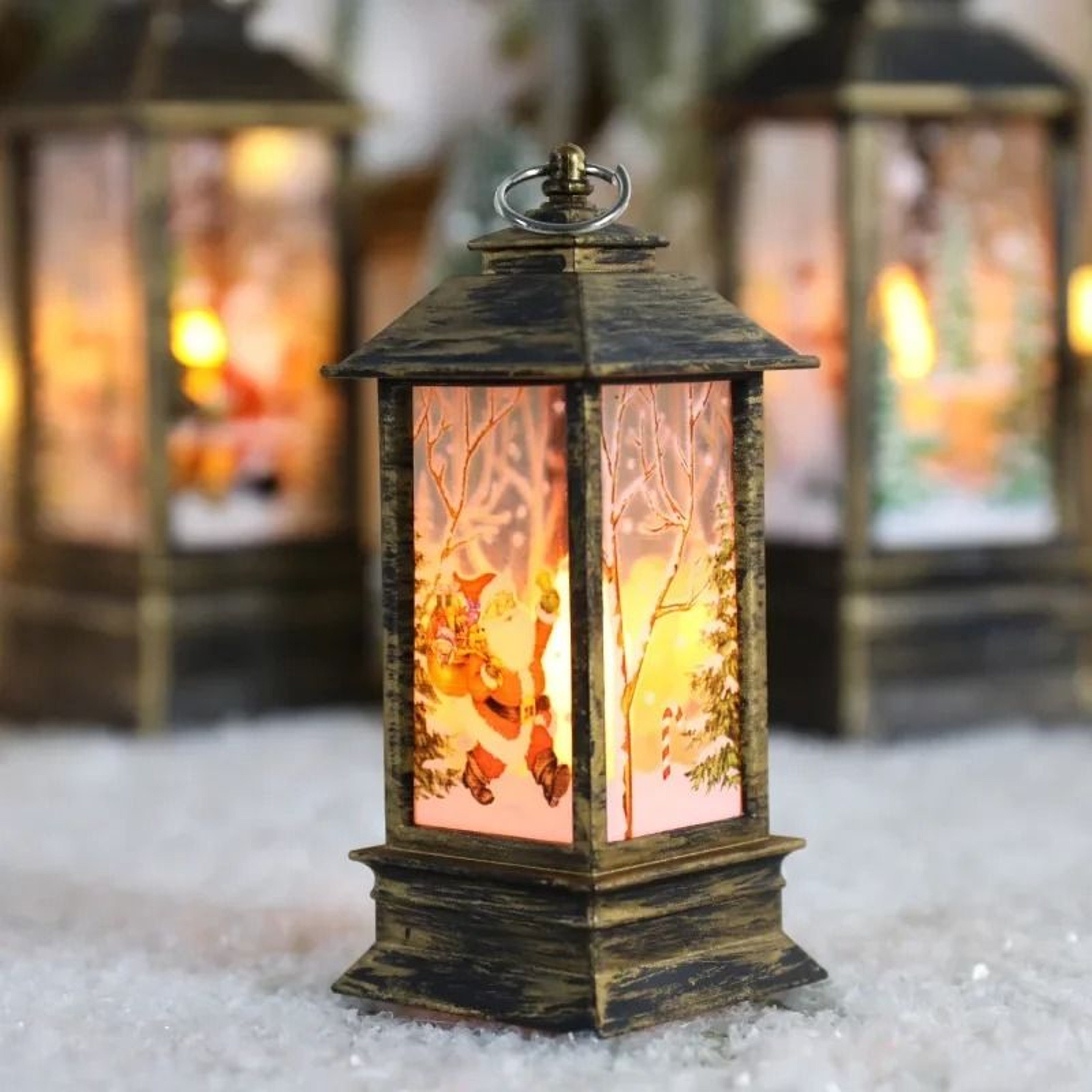 Vintage Christmas LED Lantern Lights With Santa Snowman And Reindeer 4