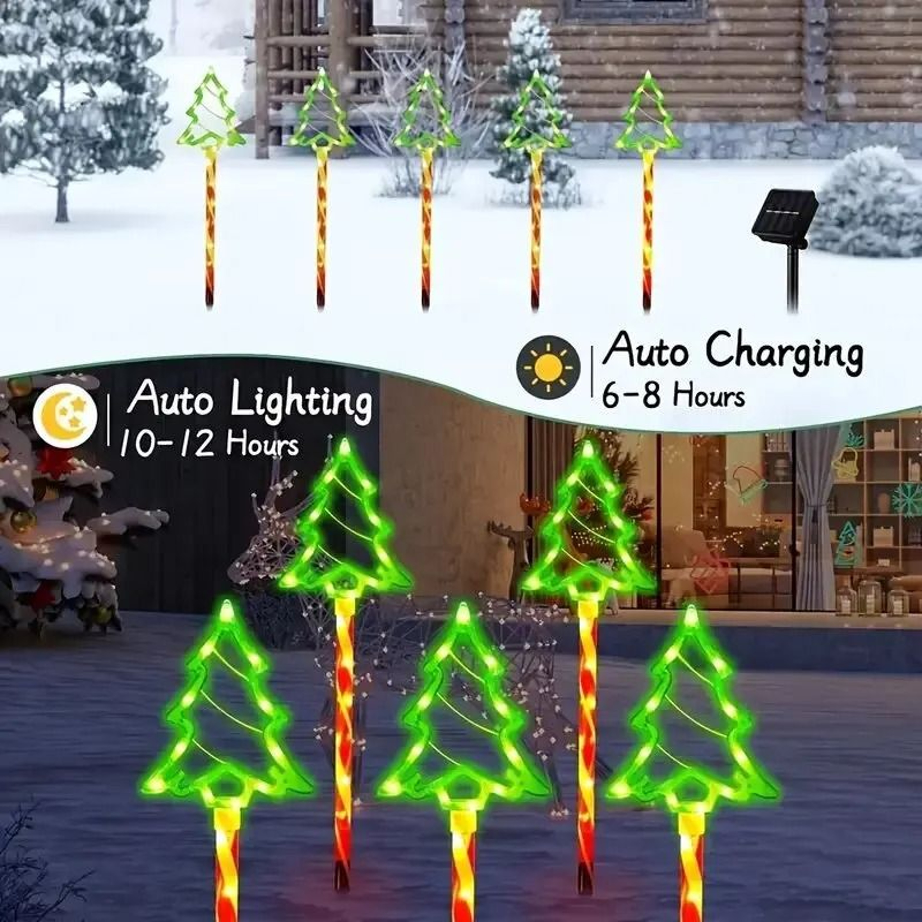 5Piece Solar Christmas Tree Stake Lights For Festive Outdoor Decor 1