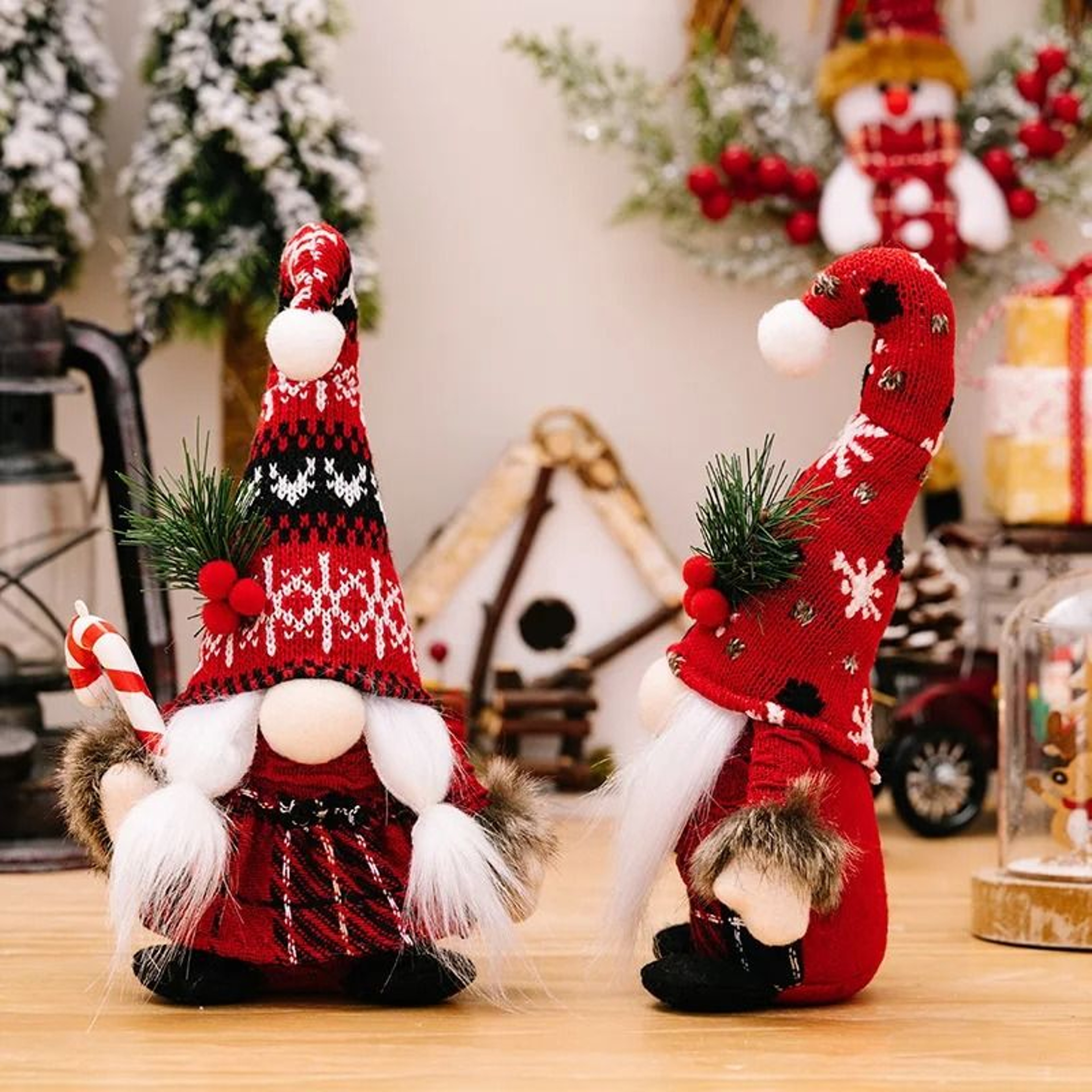 Festive Red Christmas Gnome Doll With Knitted Hat And Fluffy Beard 5