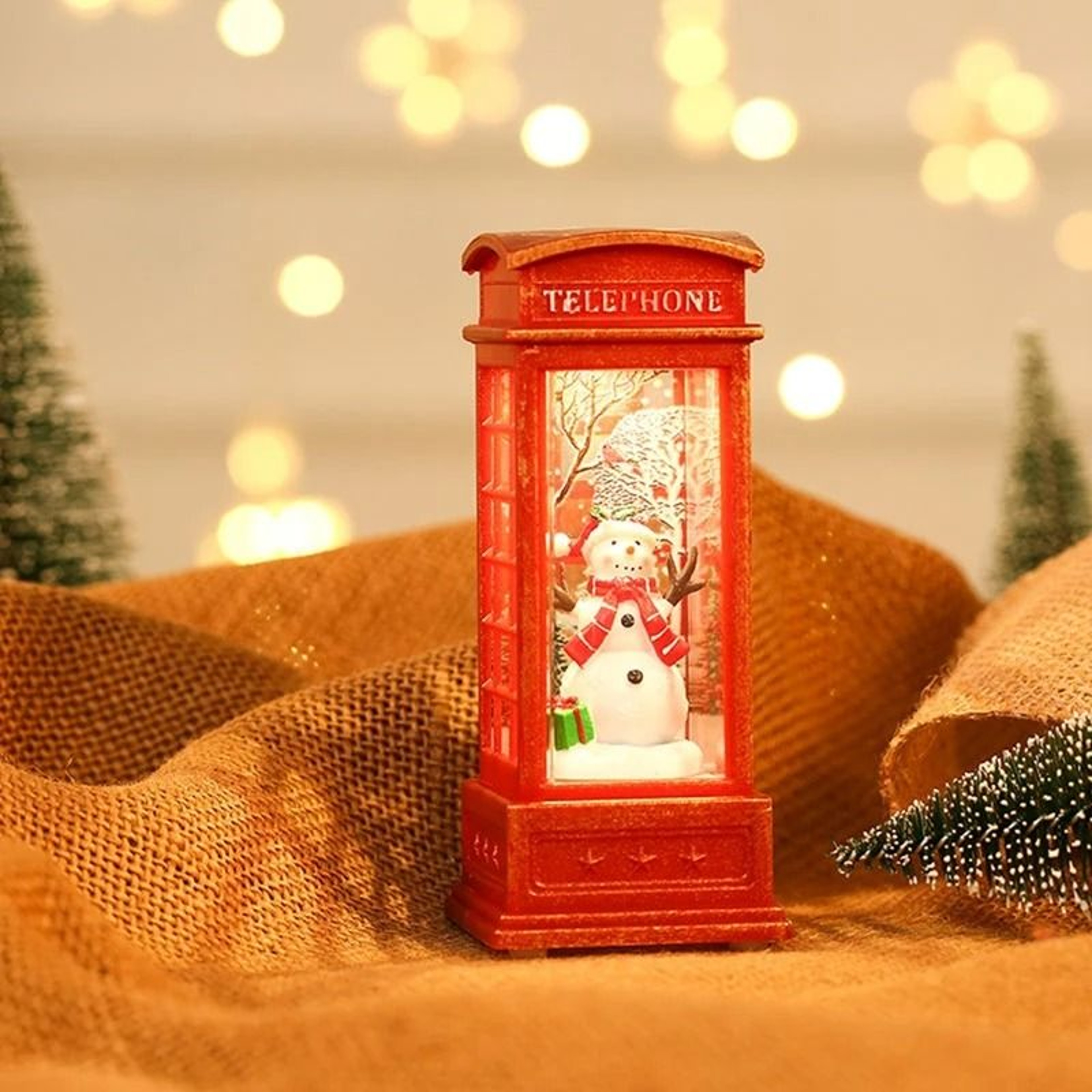 Vintage Christmas Phone Booth LED Light With Santa And Snowman 7
