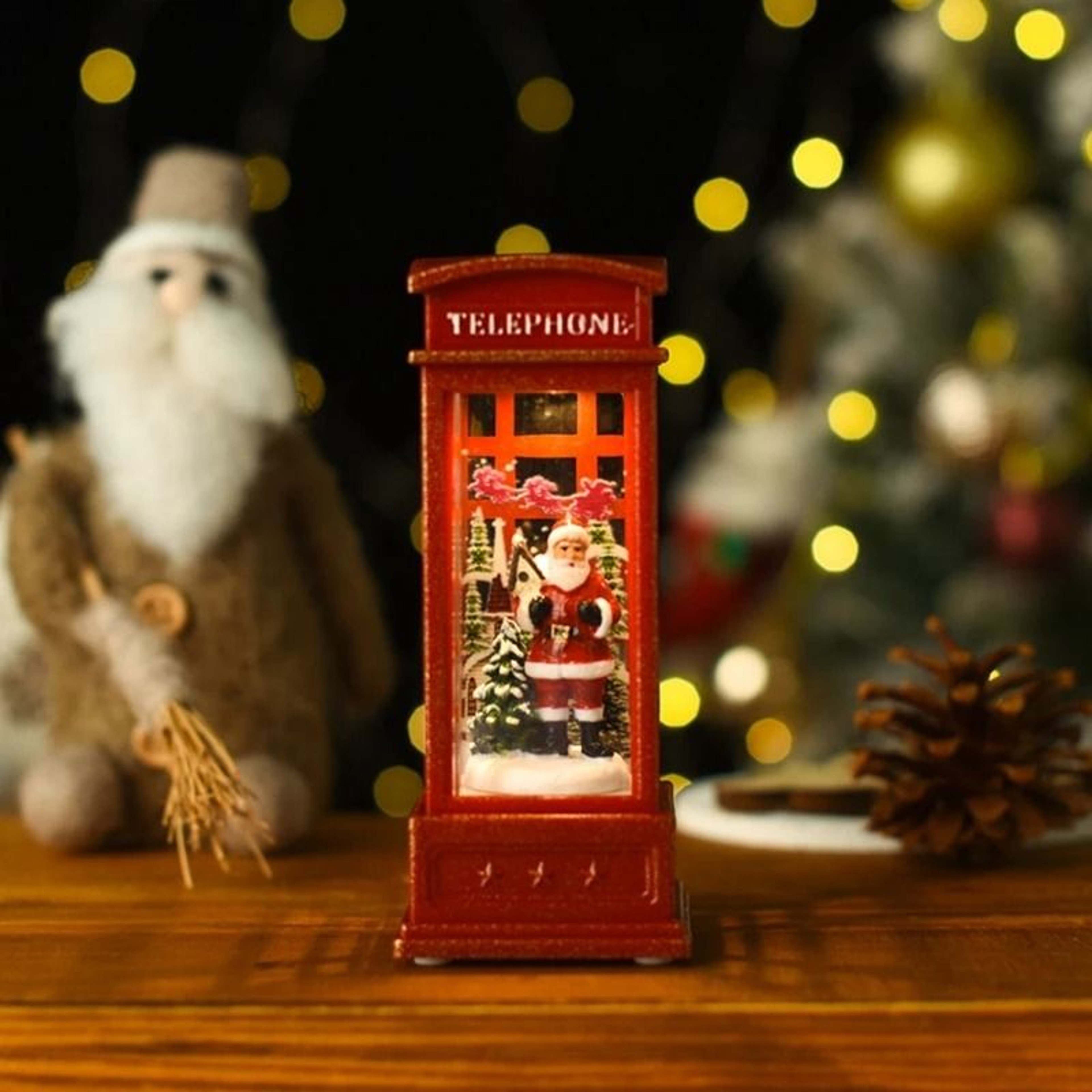 Vintage Christmas Phone Booth LED Light With Santa And Snowman 0