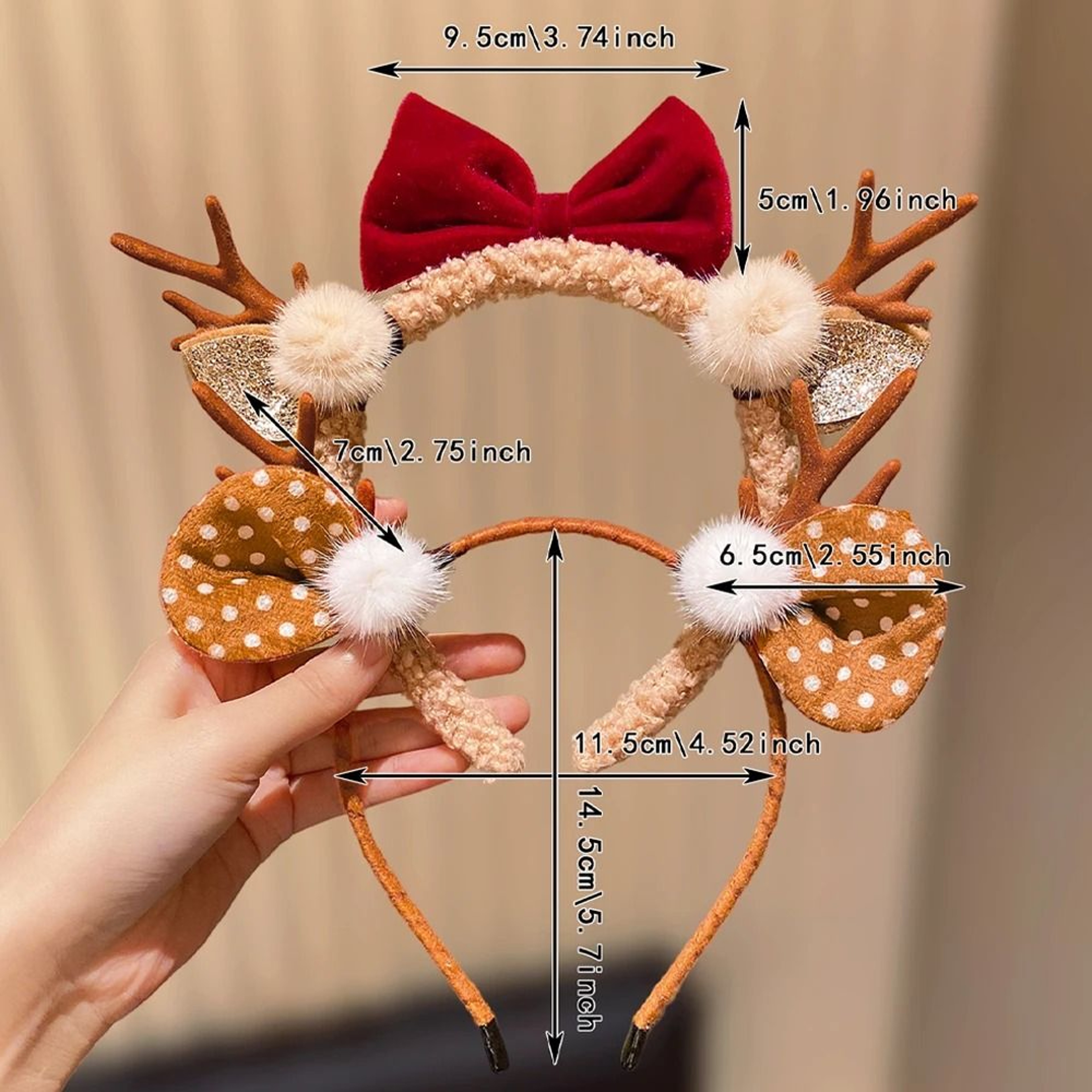 Cute Christmas Reindeer Antler Headband With Festive Bow For Girls 4