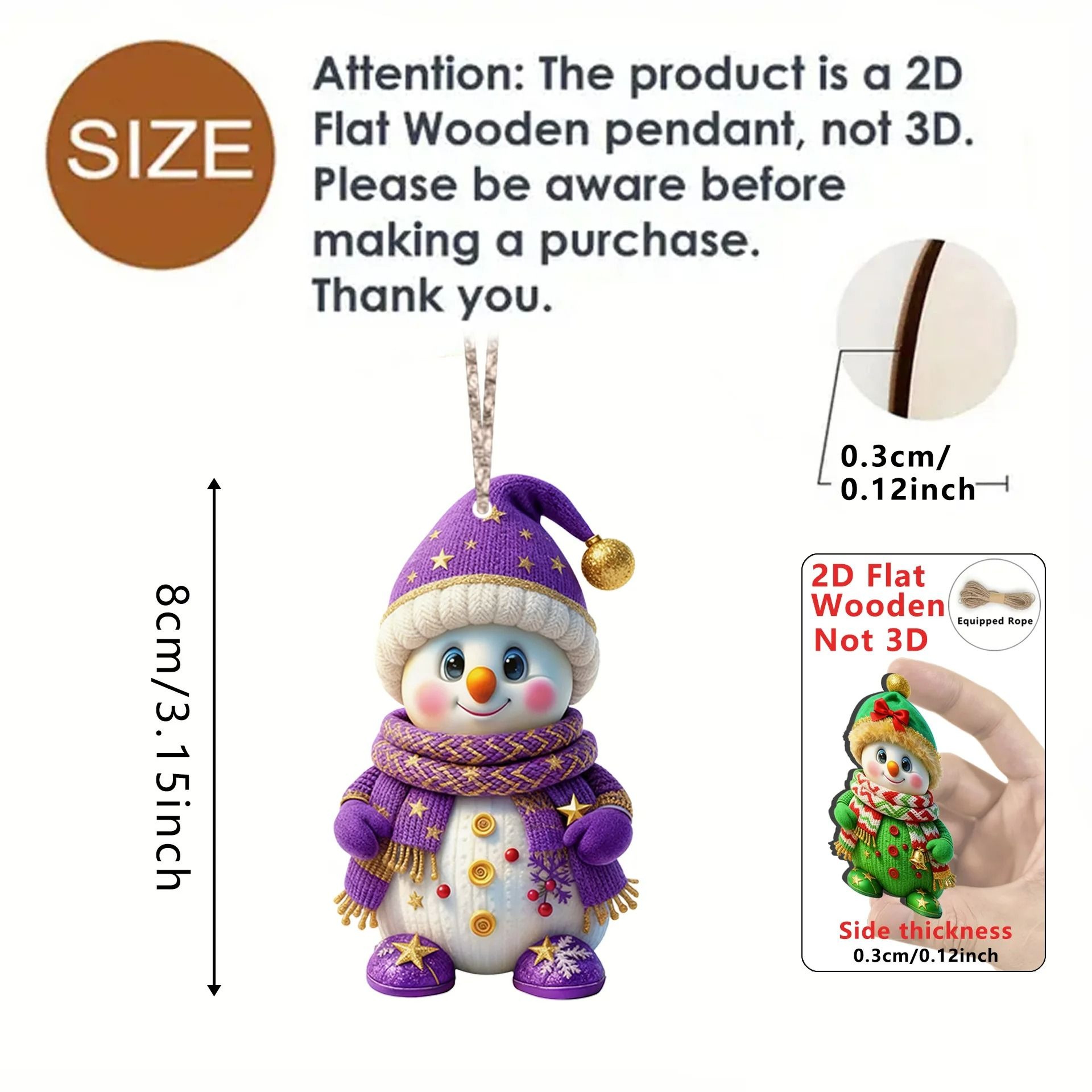 16Piece Wooden Snowman Christmas Tree Hanging Ornaments 3