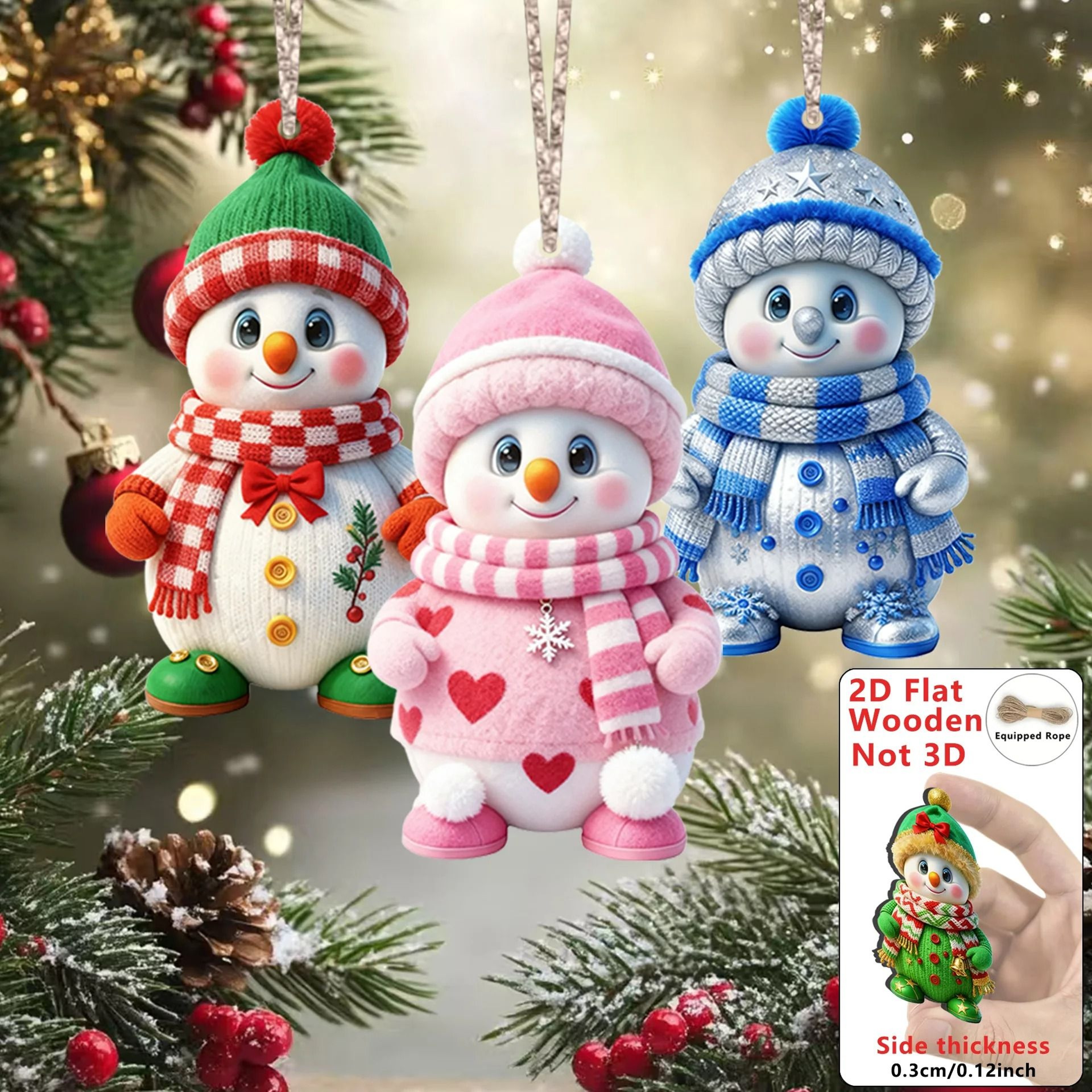 16Piece Wooden Snowman Christmas Tree Hanging Ornaments 4
