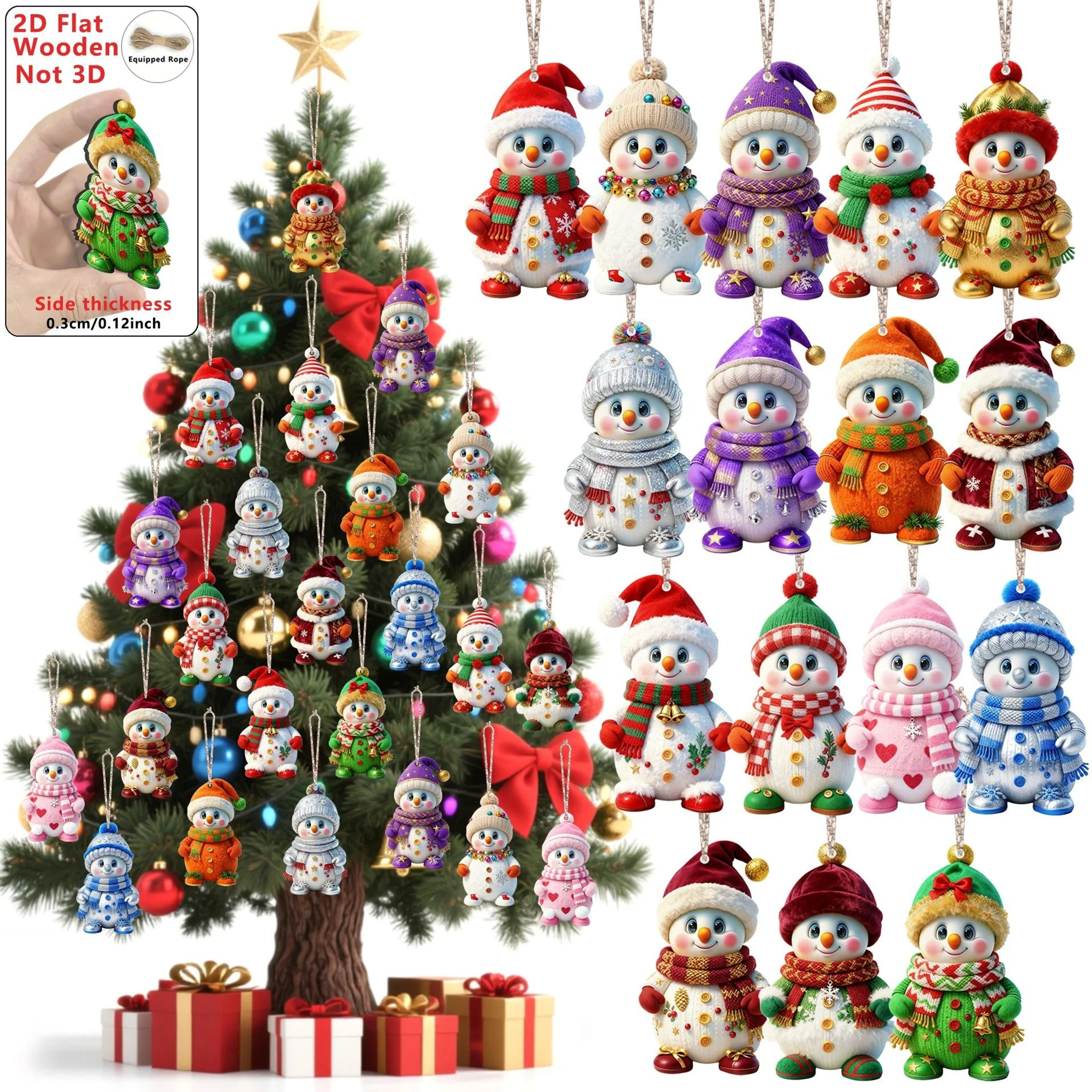 16Piece Wooden Snowman Christmas Tree Hanging Ornaments 5