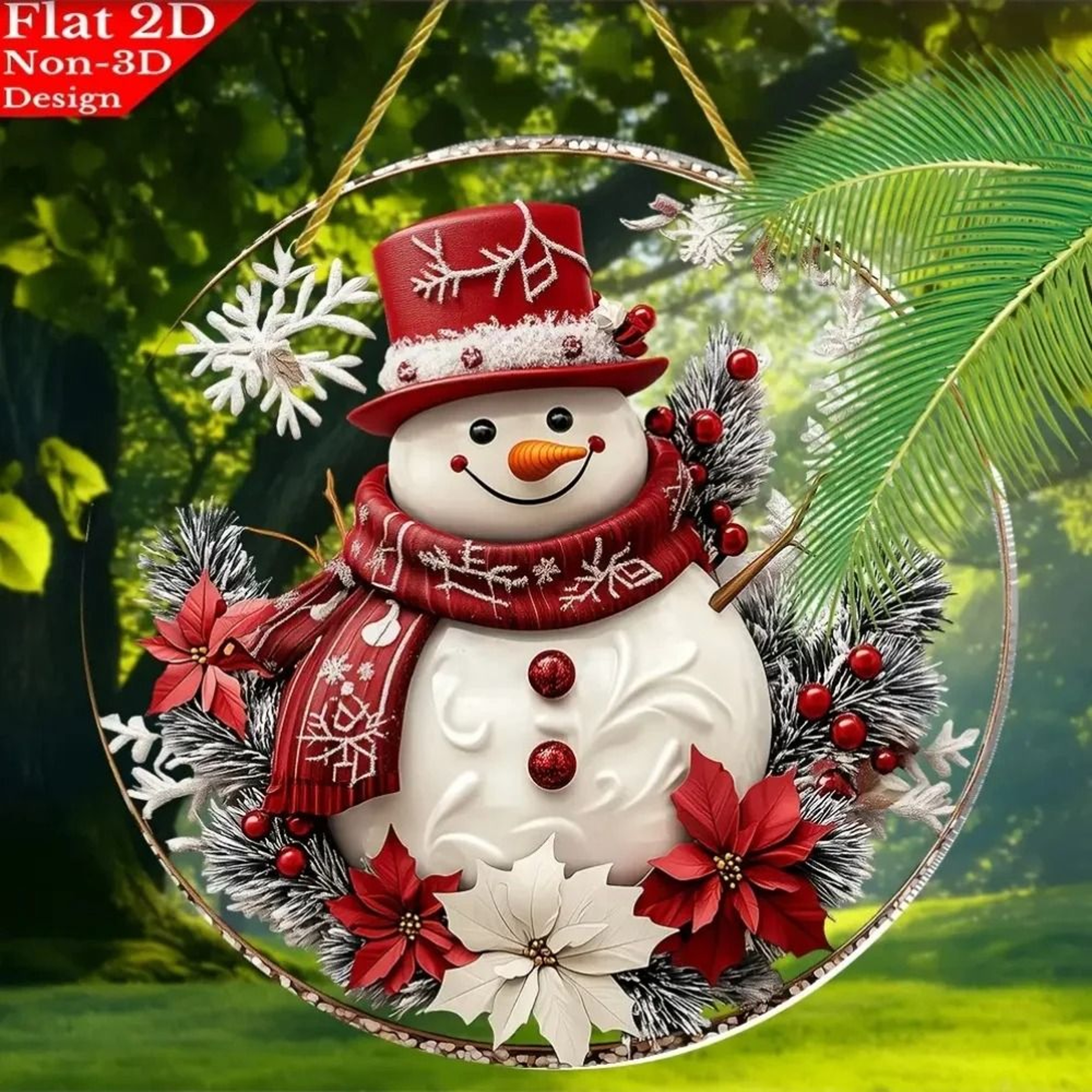 Festive Snowman And Floral Acrylic Christmas Door Hanging Sign 4