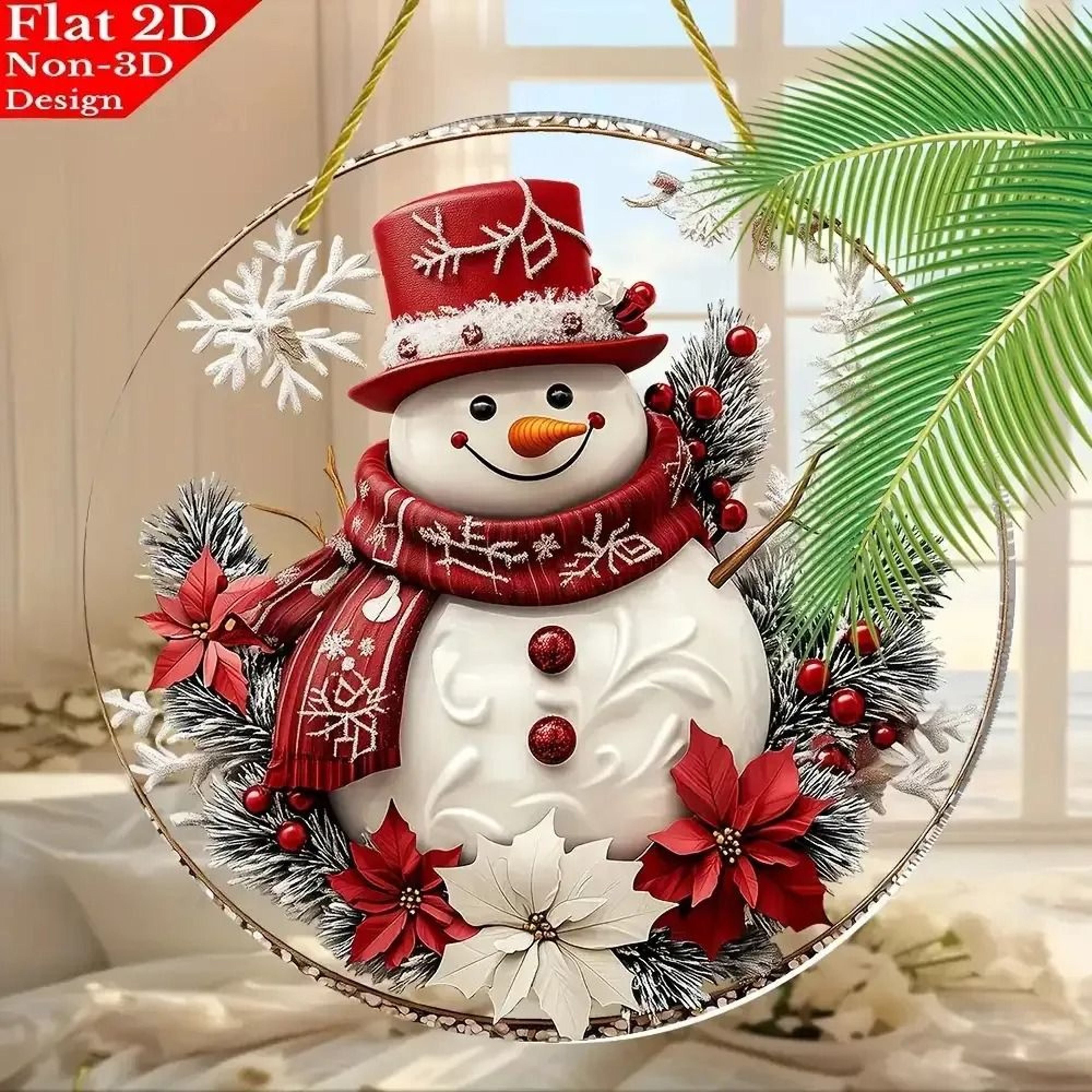 Festive Snowman And Floral Acrylic Christmas Door Hanging Sign 6