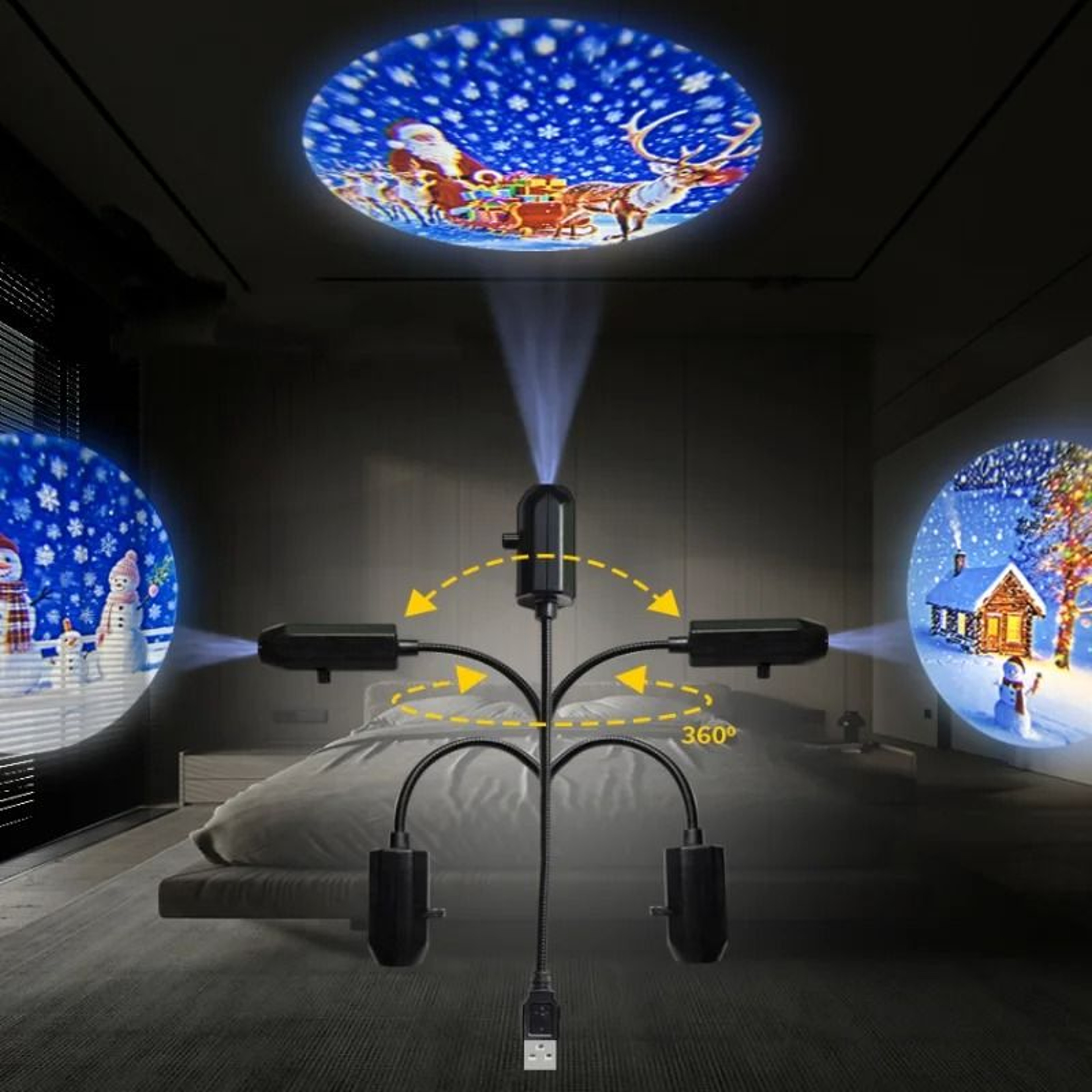USB Christmas LED Projector Night Light With Santa And Reindeer Patterns 5