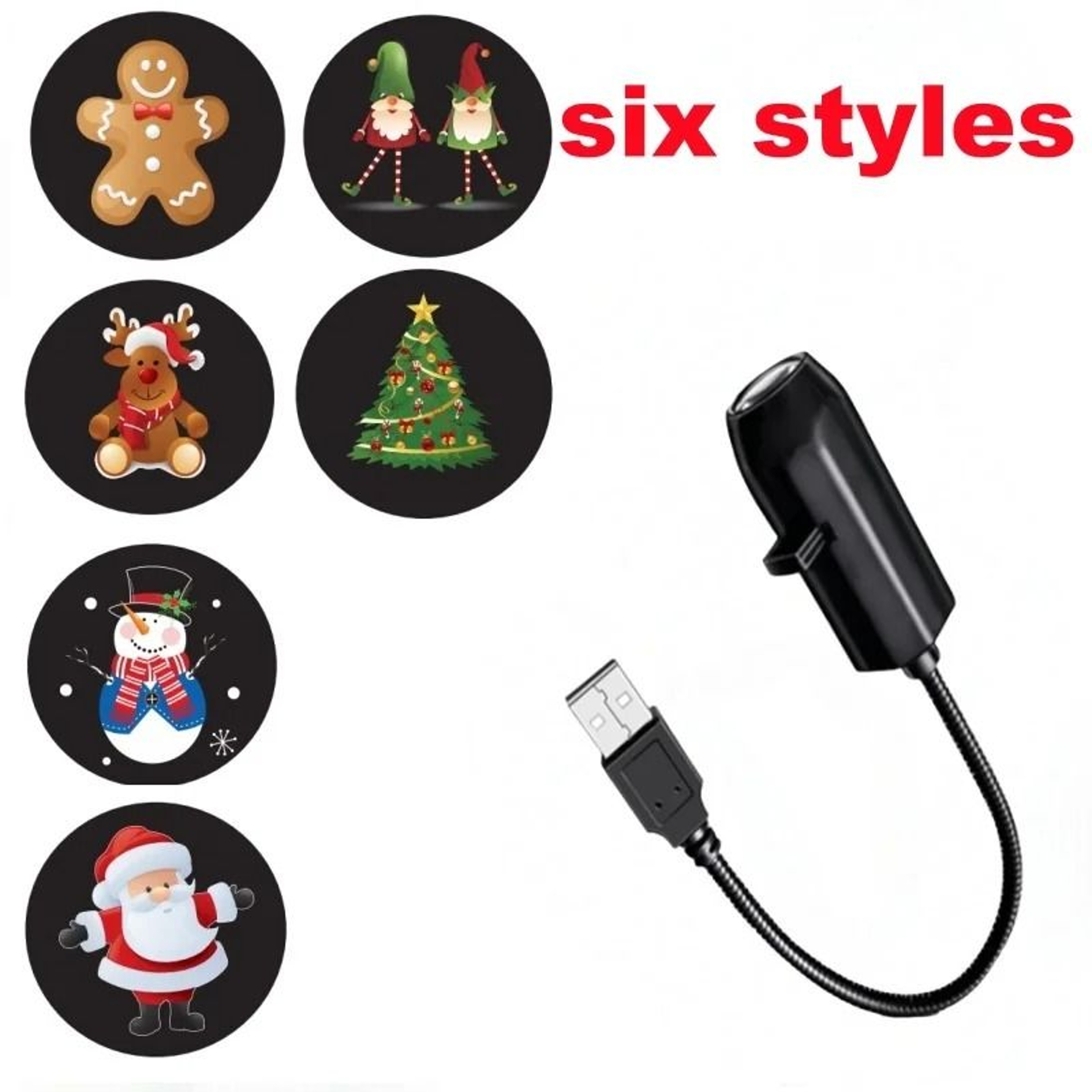 USB Christmas LED Projector Night Light With Santa And Reindeer Patterns 3