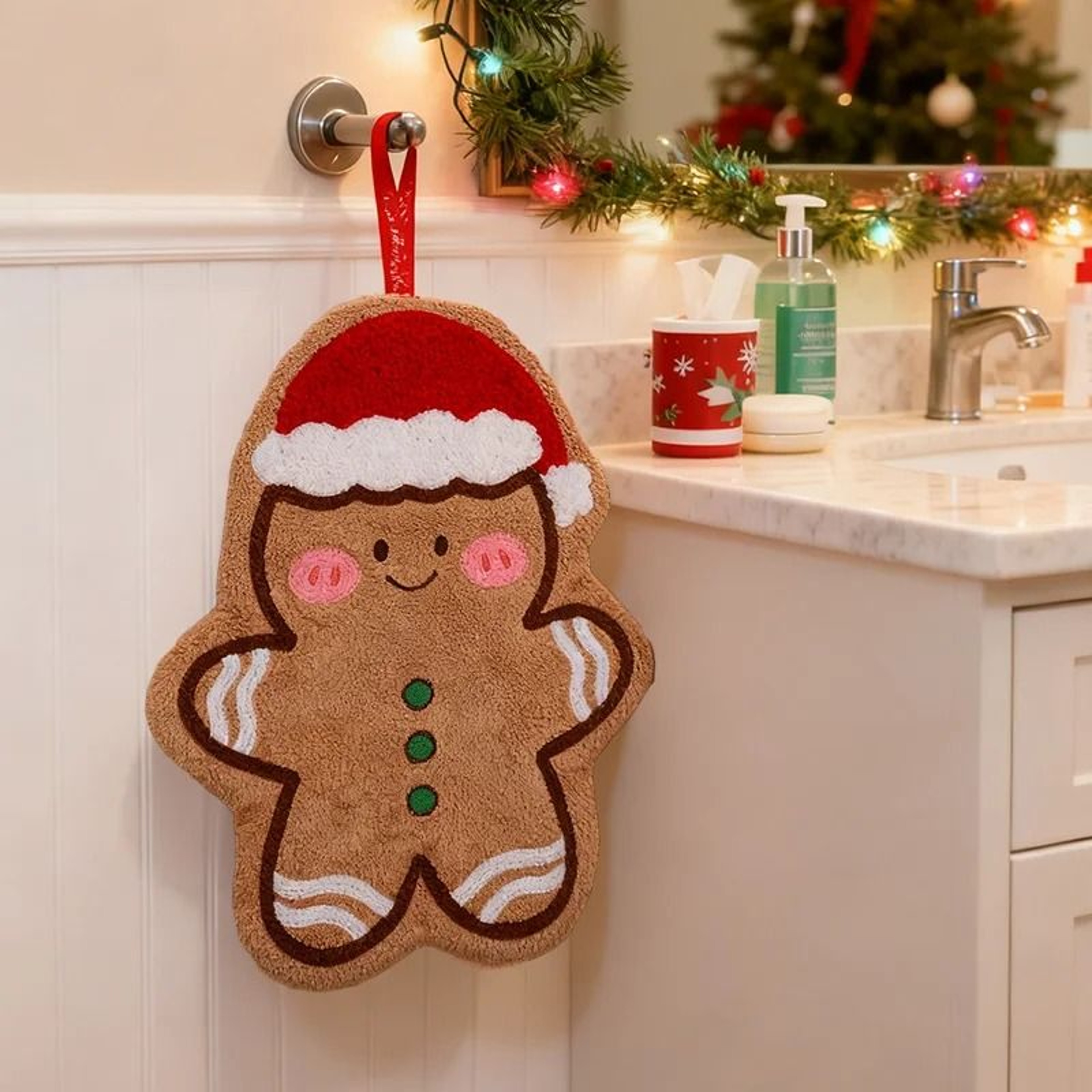 Cute Christmas Coral Fleece Hand Towel With Gingerbread And Snowman Designs 10