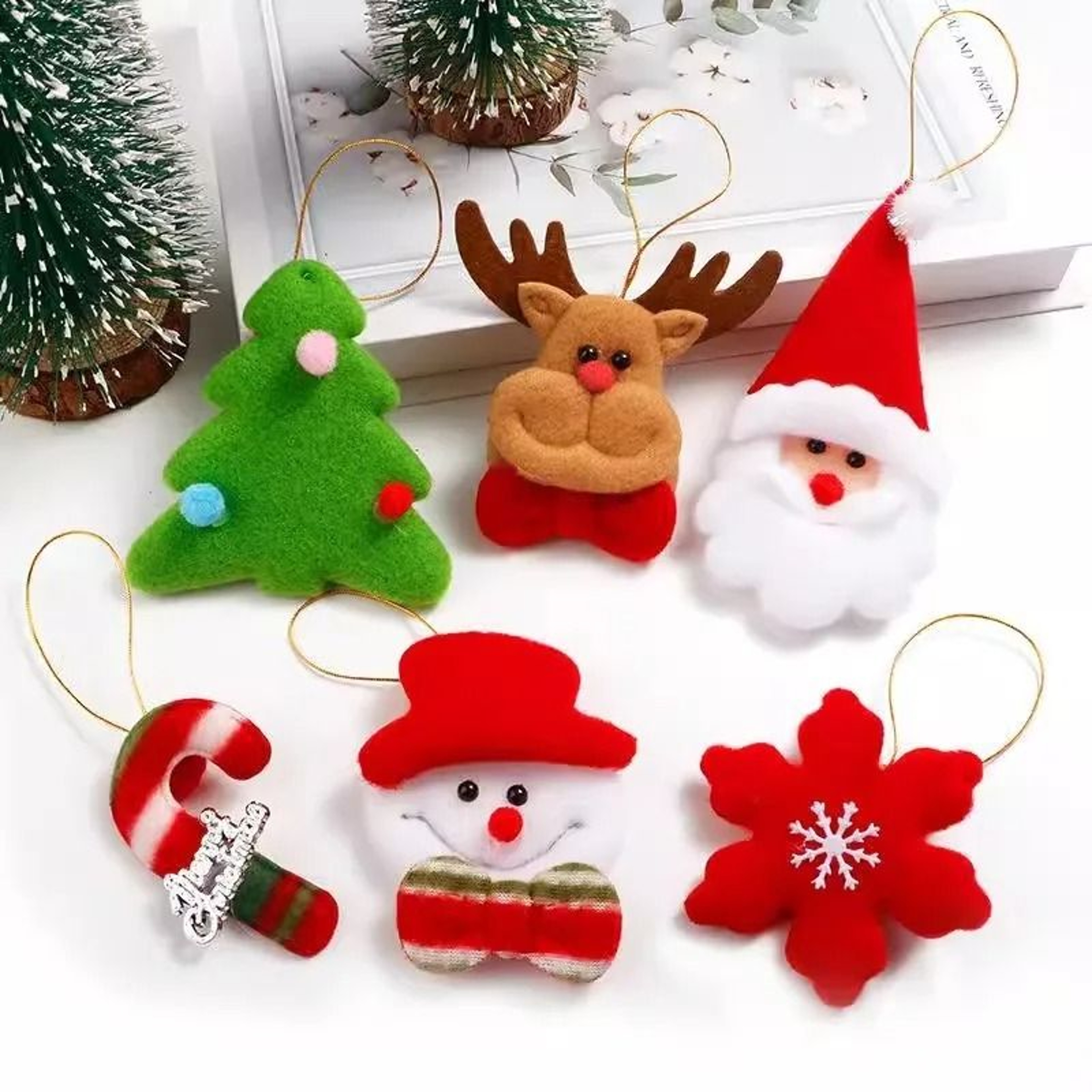 6Piece Cute Plush Santa Christmas Tree Hanging Ornaments 0