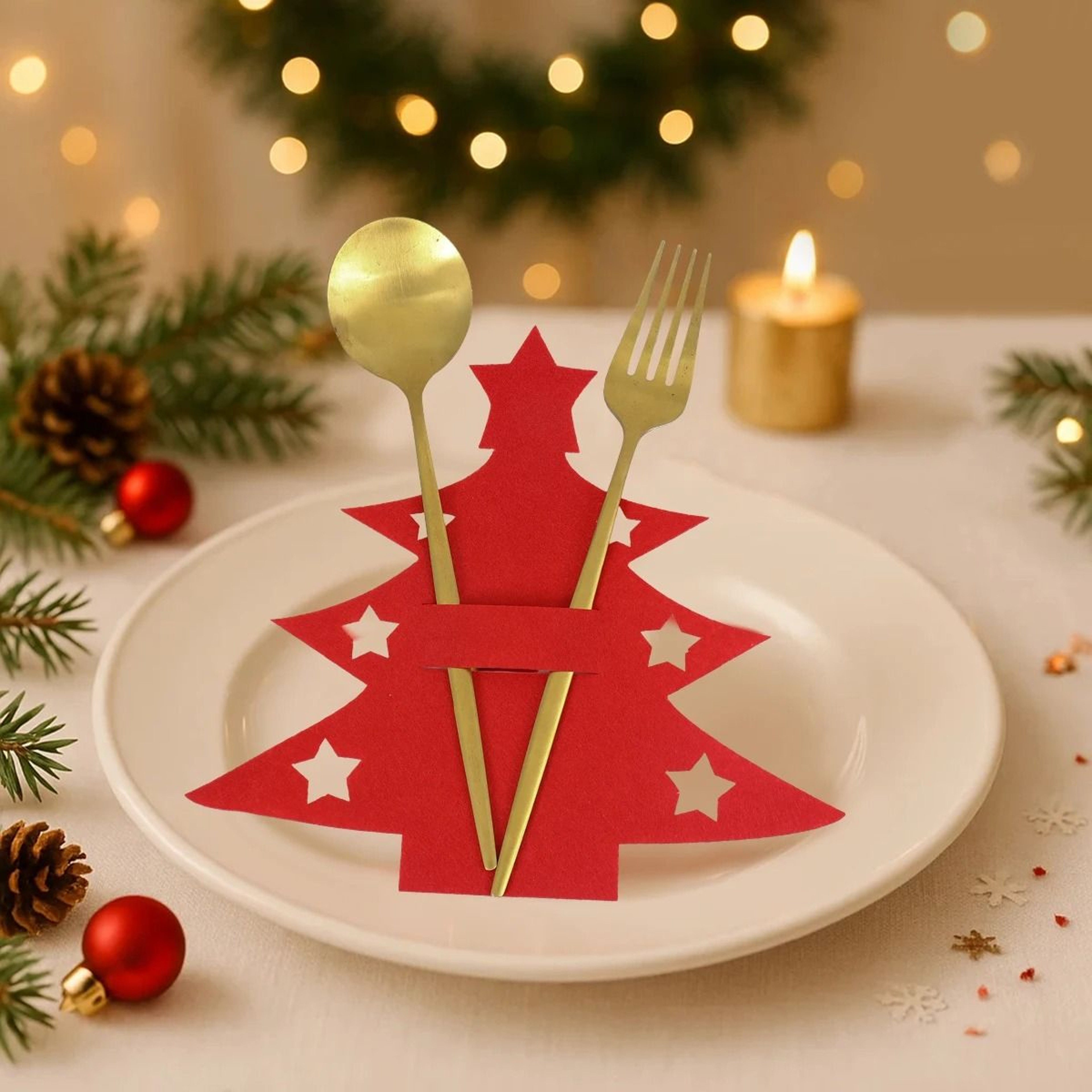 12Piece Christmas Felt Cutlery Holders With Tree And Snowflake Designs 5