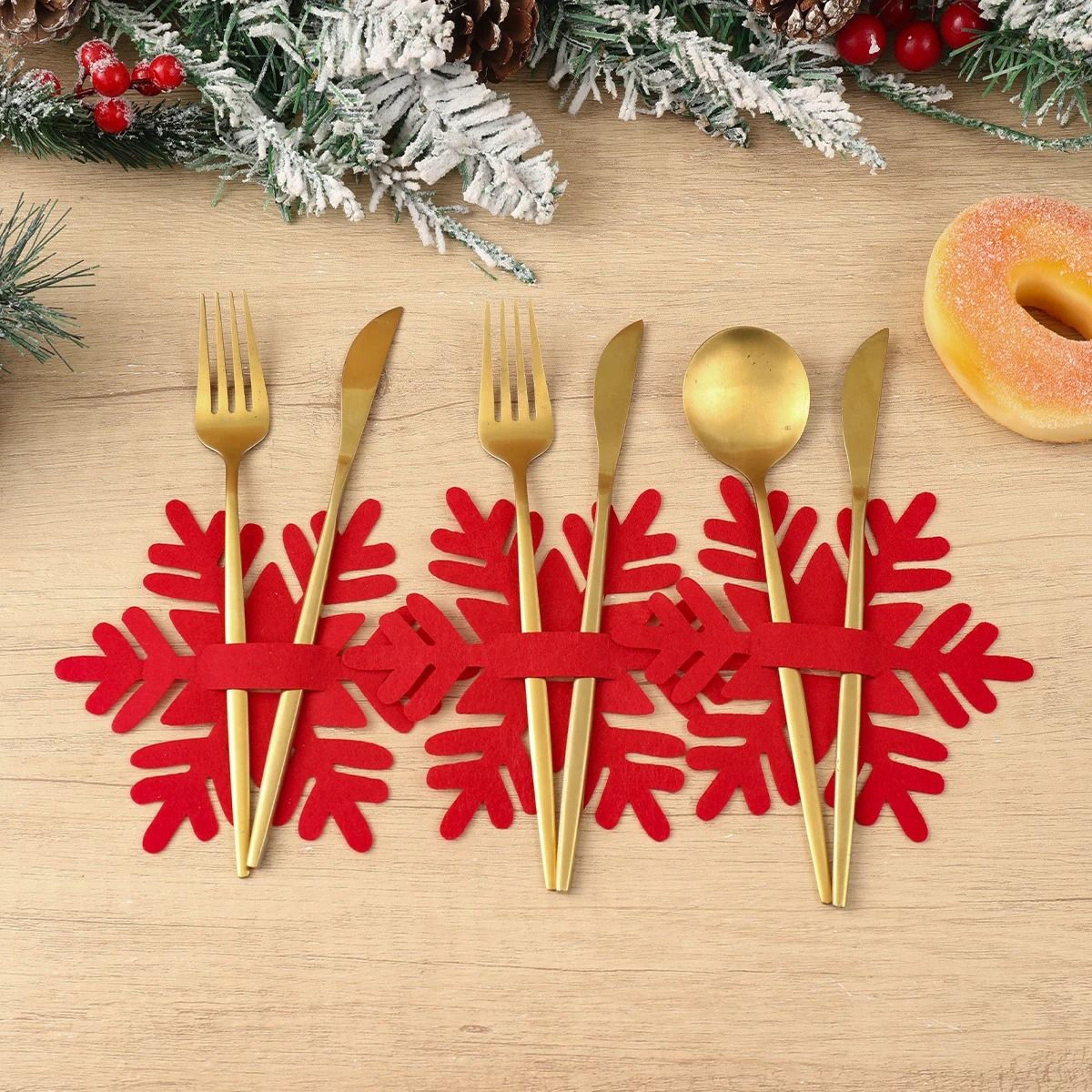 12Piece Christmas Felt Cutlery Holders With Tree And Snowflake Designs 4