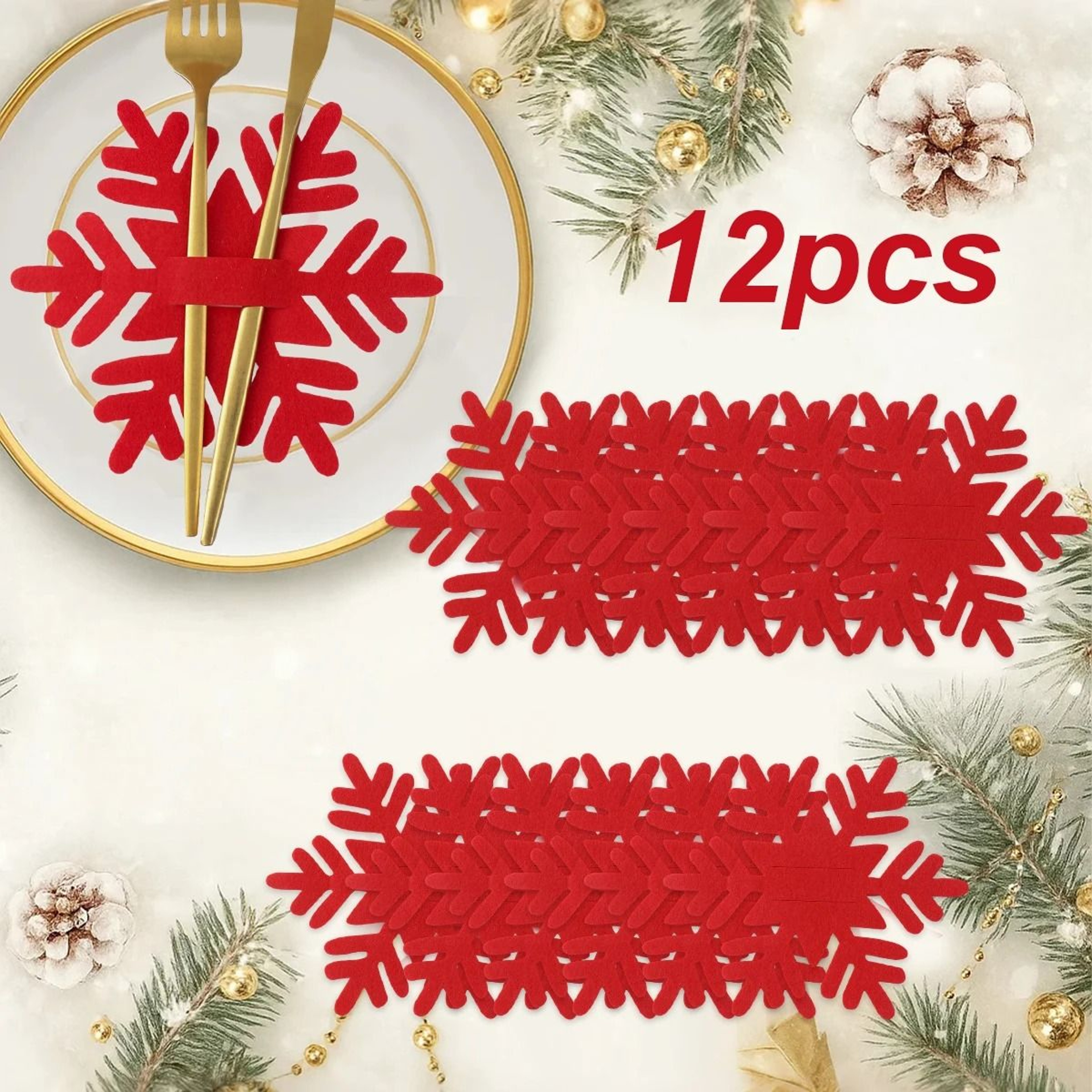 12Piece Christmas Felt Cutlery Holders With Tree And Snowflake Designs 3