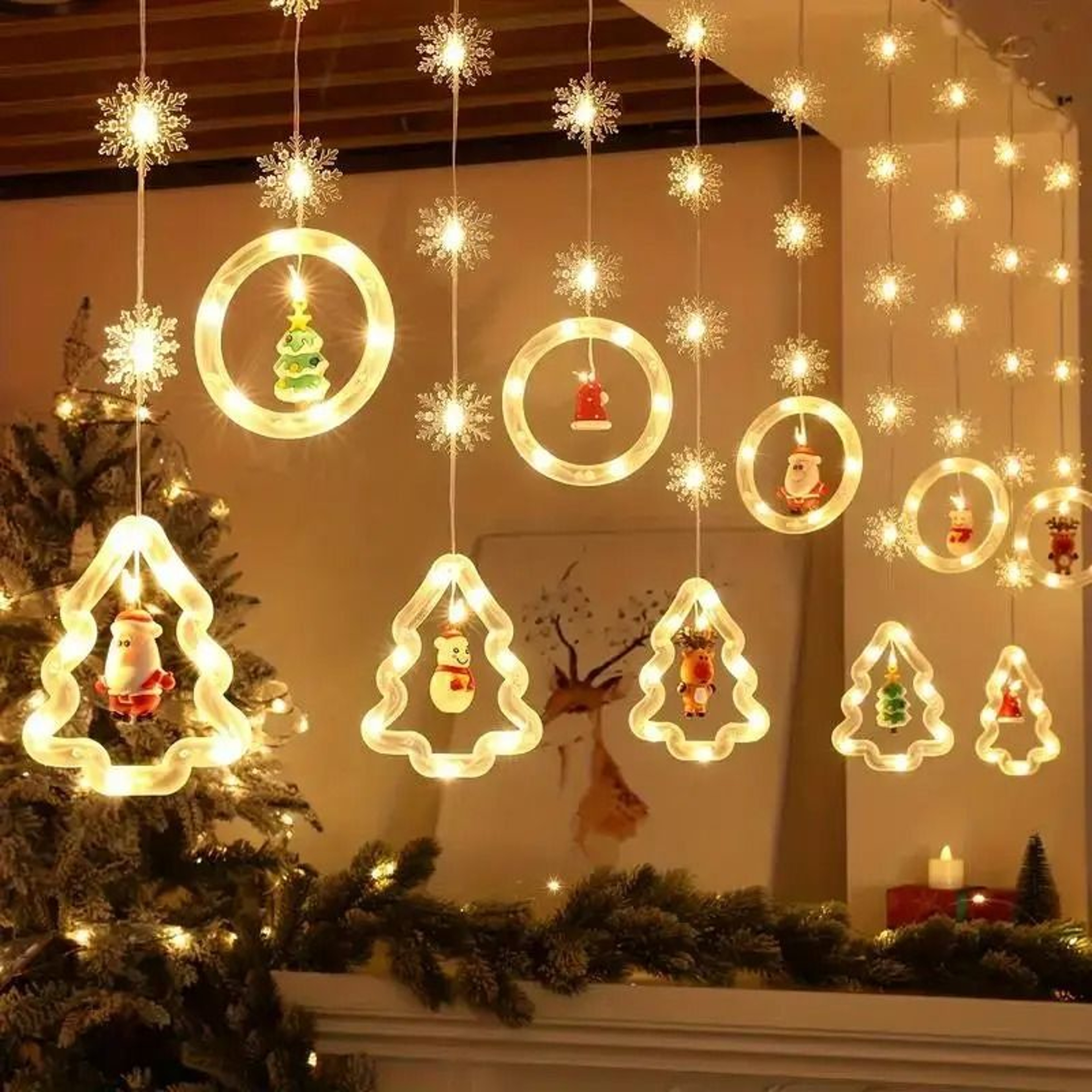 Santa Claus LED Christmas Curtain Lights With Remote And 8 Lighting Modes 1