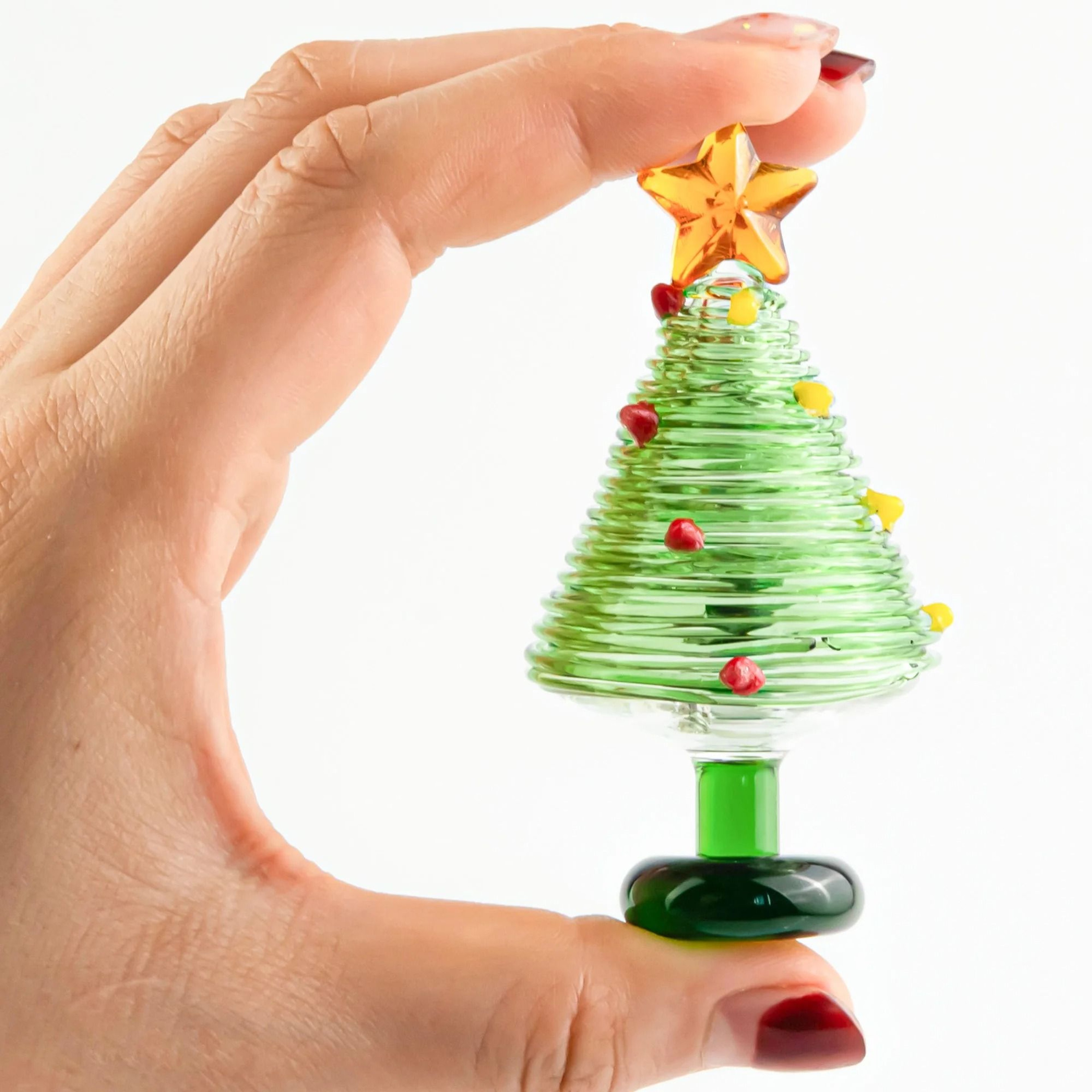 HandBlown Glass Christmas Tree Figurine With Star Topper 0