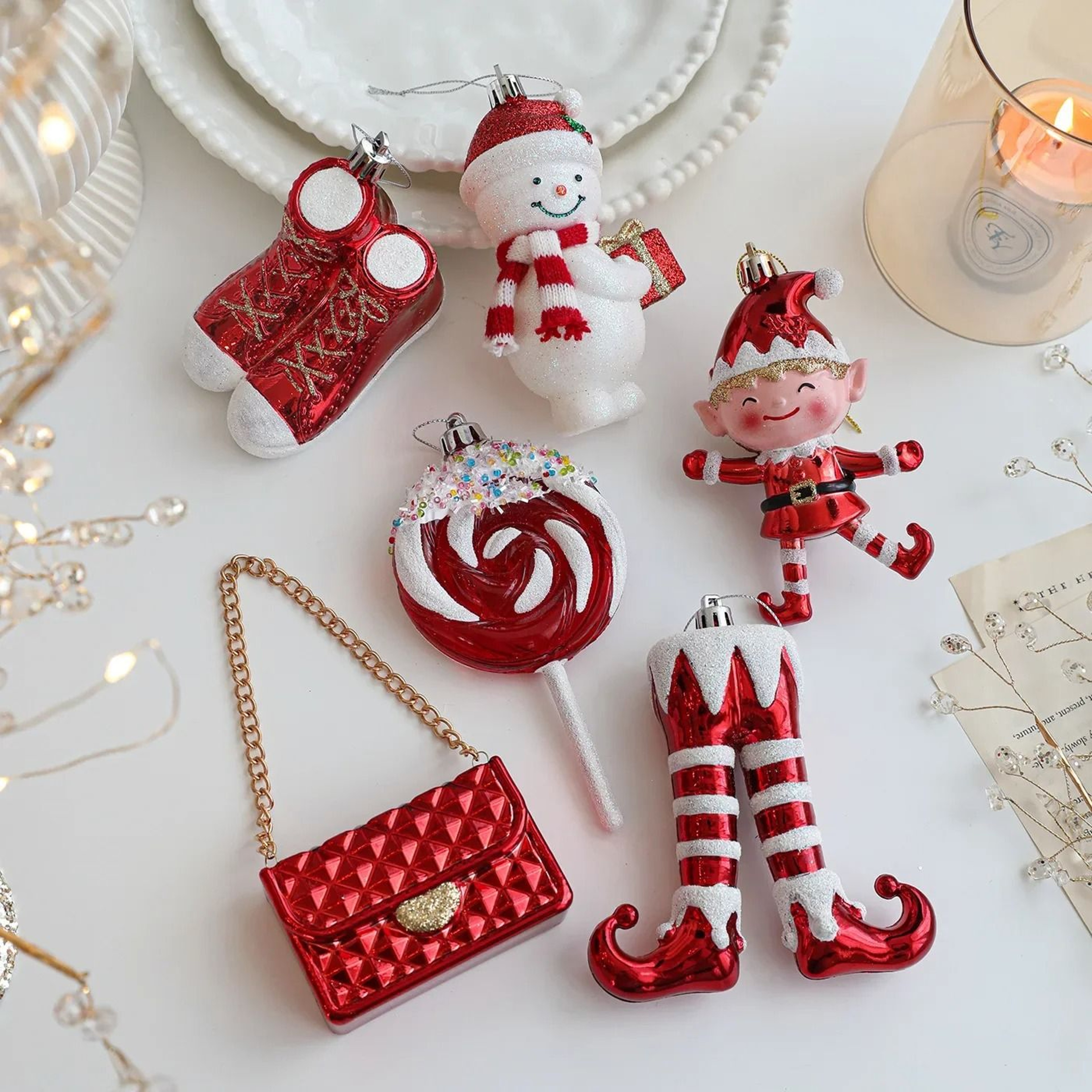 Cute Red And White Christmas Tree Hanging Ornaments For Festive Home Decor 0