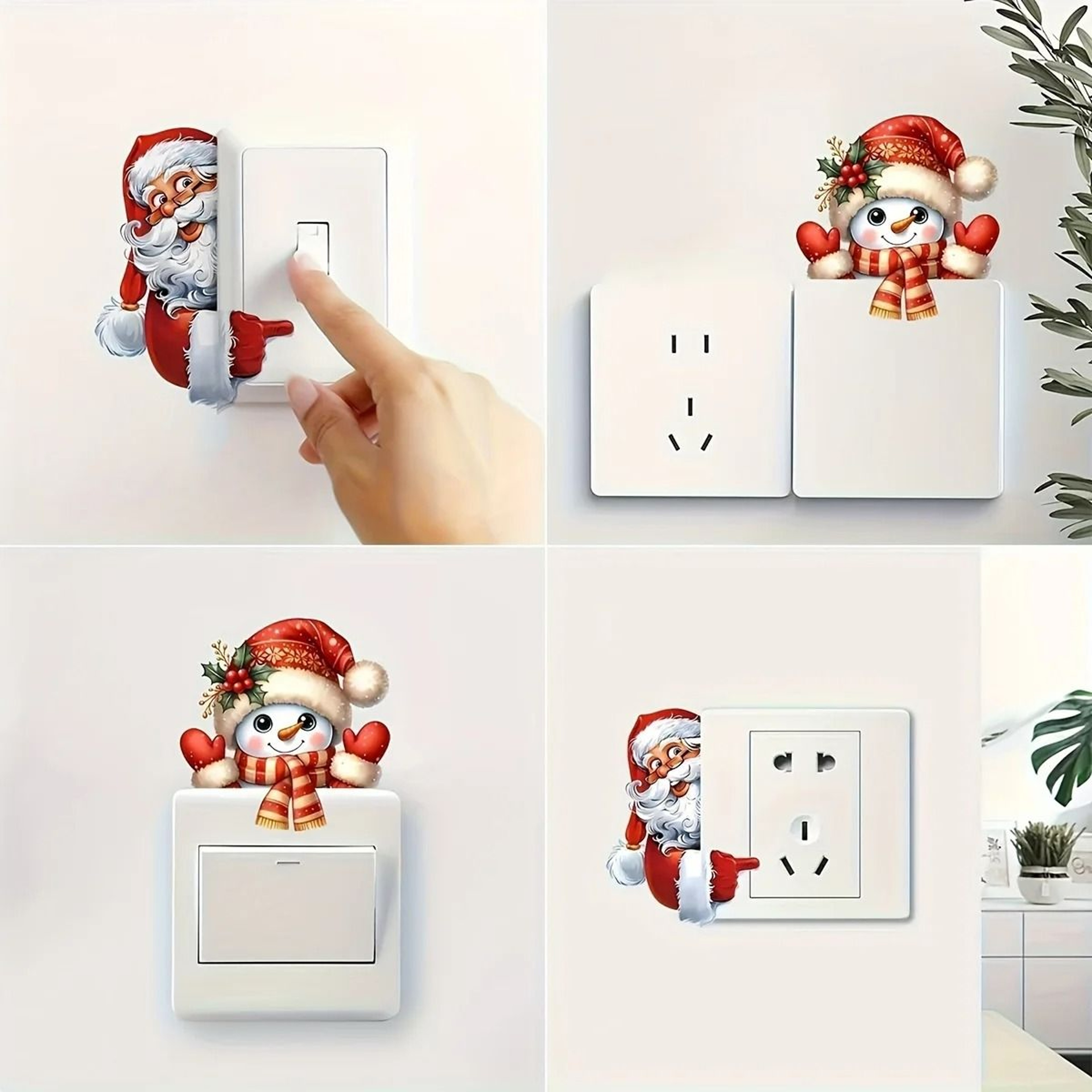 Cute Santa And Snowman Christmas Light Switch Wall Stickers 0