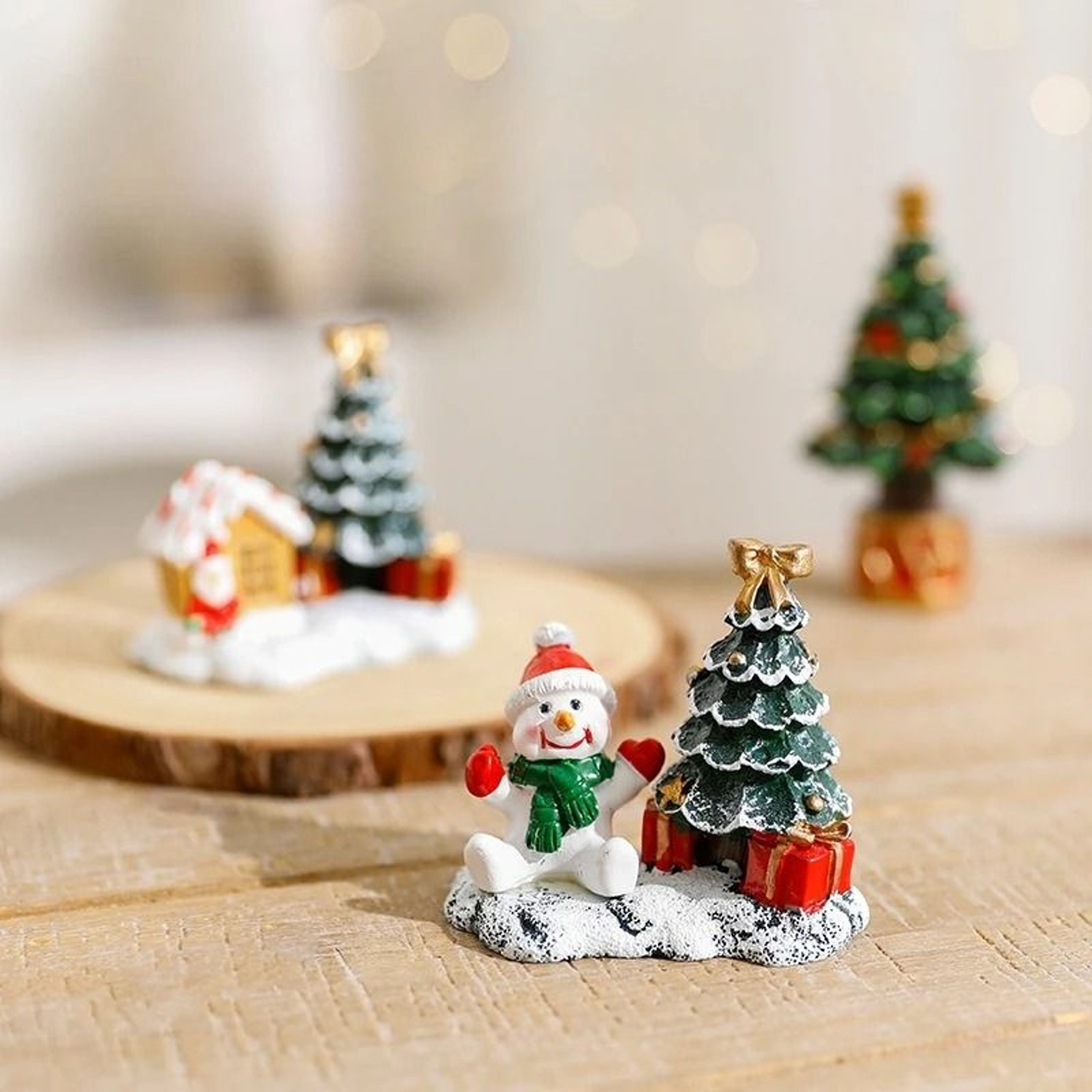 Mini Christmas Village Figurine With Snowman Reindeer And Winter House 6