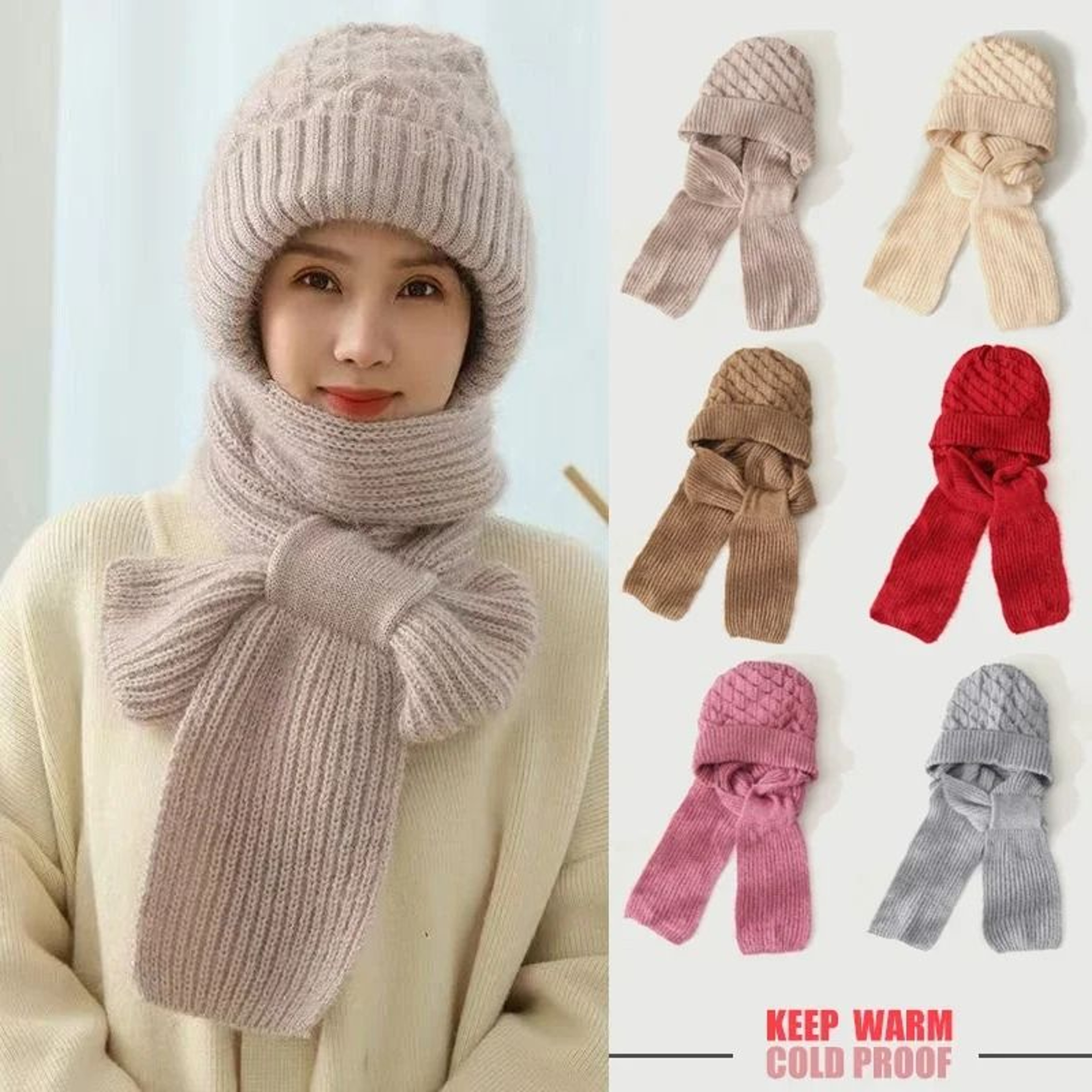 Womens Thickened Knit Winter Hat And Scarf Combo For Cozy Warmth 0