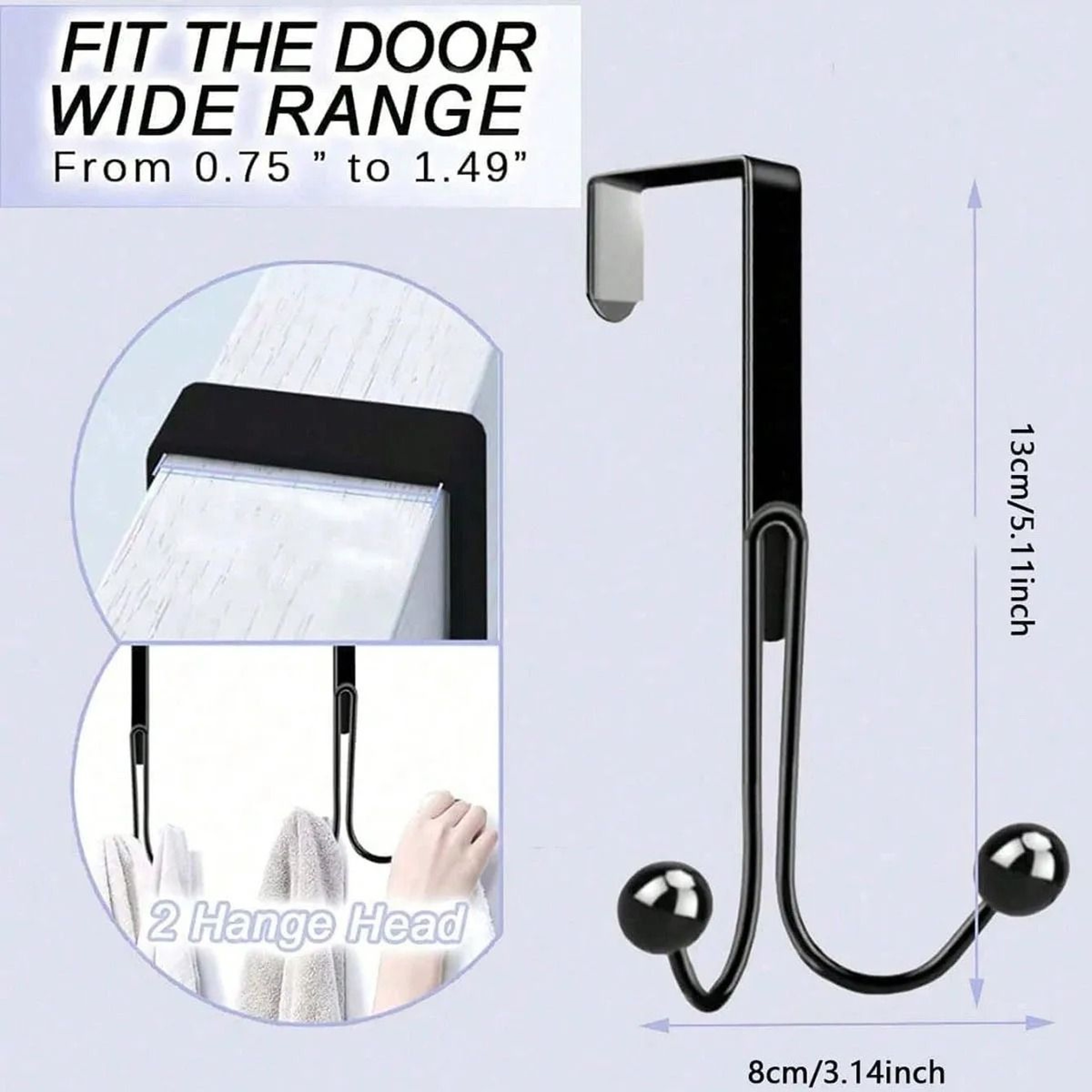 Over Door Double Hook Hanger No Drill Space Saving Storage Organizer 4