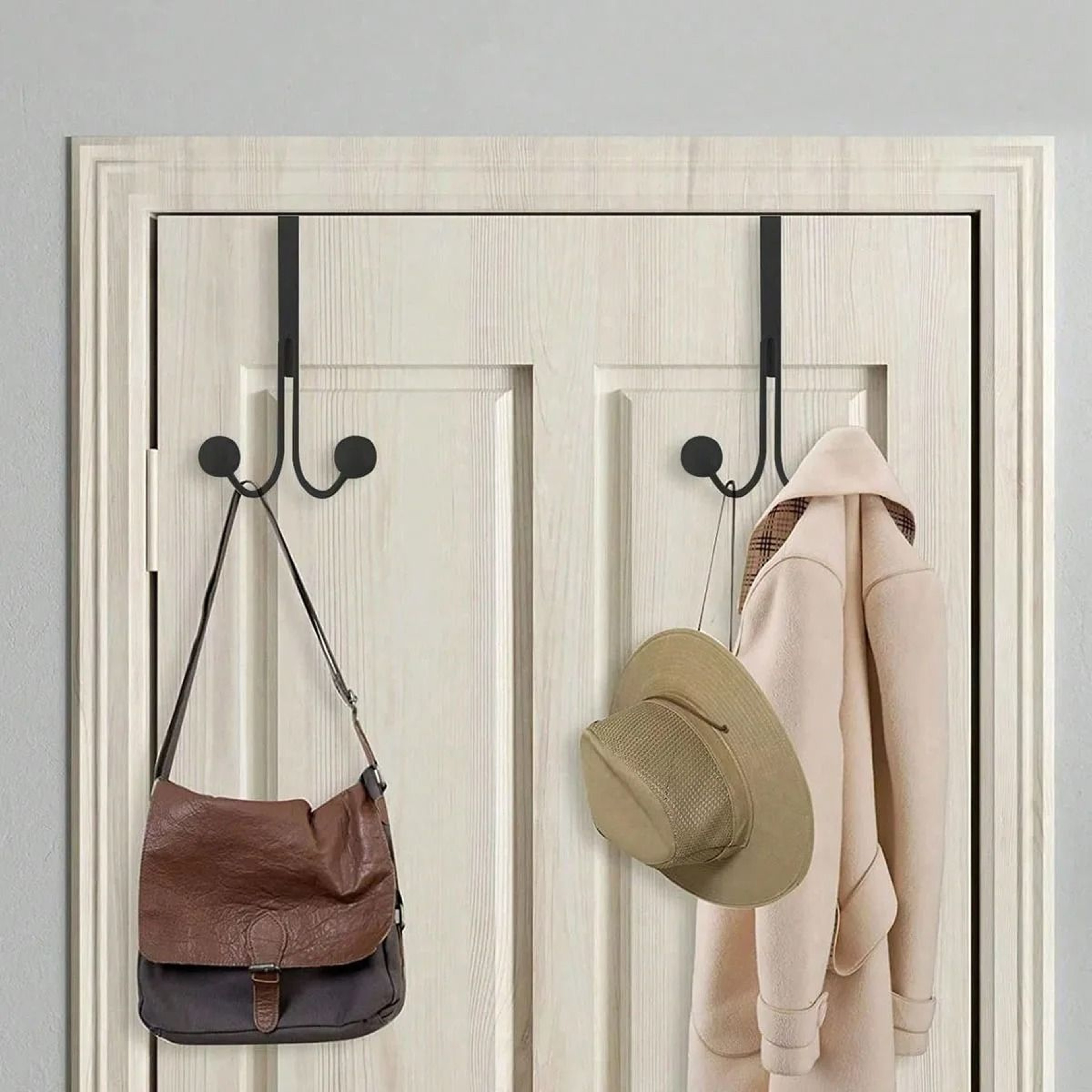 Over Door Double Hook Hanger No Drill Space Saving Storage Organizer 6