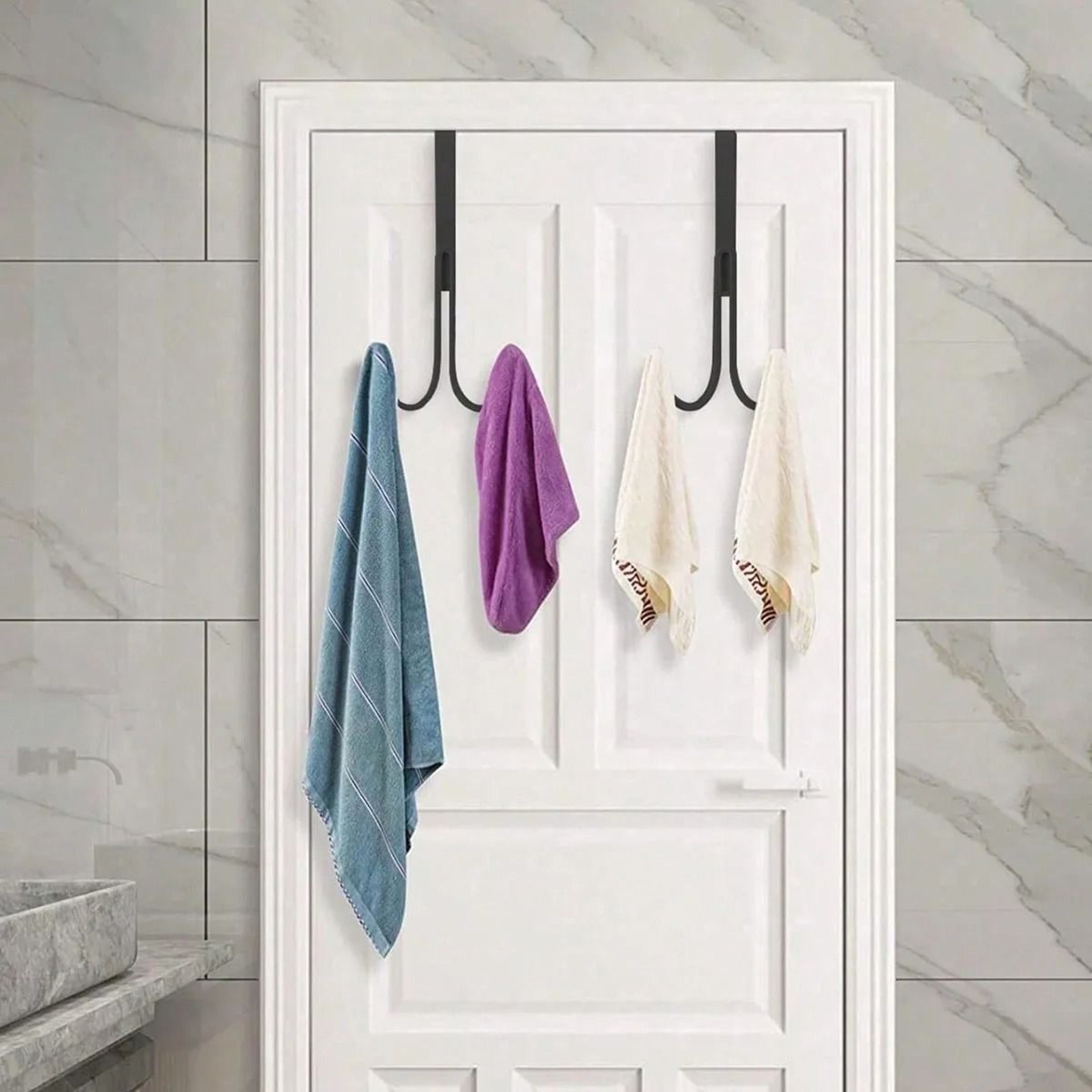 Over Door Double Hook Hanger No Drill Space Saving Storage Organizer 3