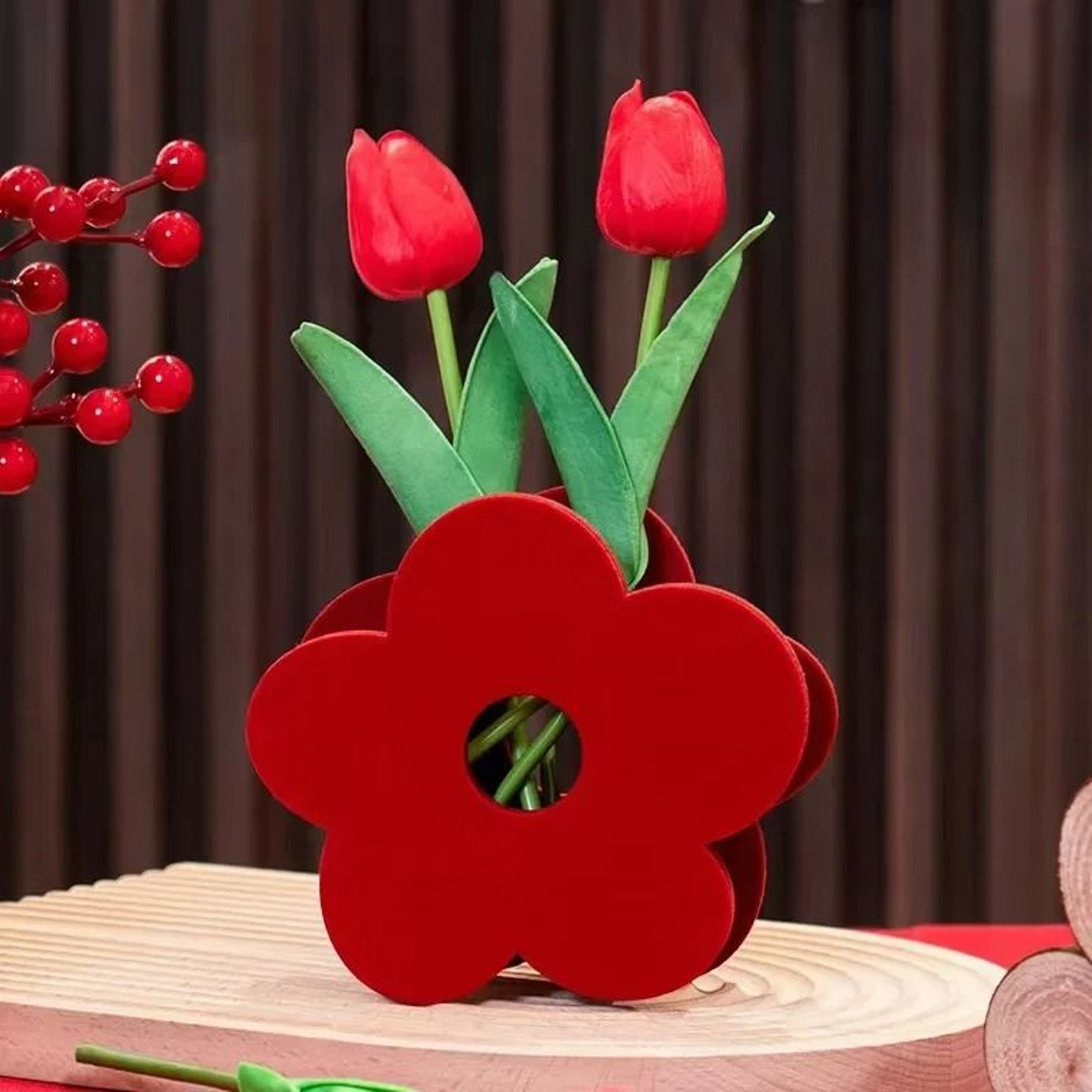 Red Good Fortune Flower Vase Decorative Wedding Arrangement Basket For Home Decor 4