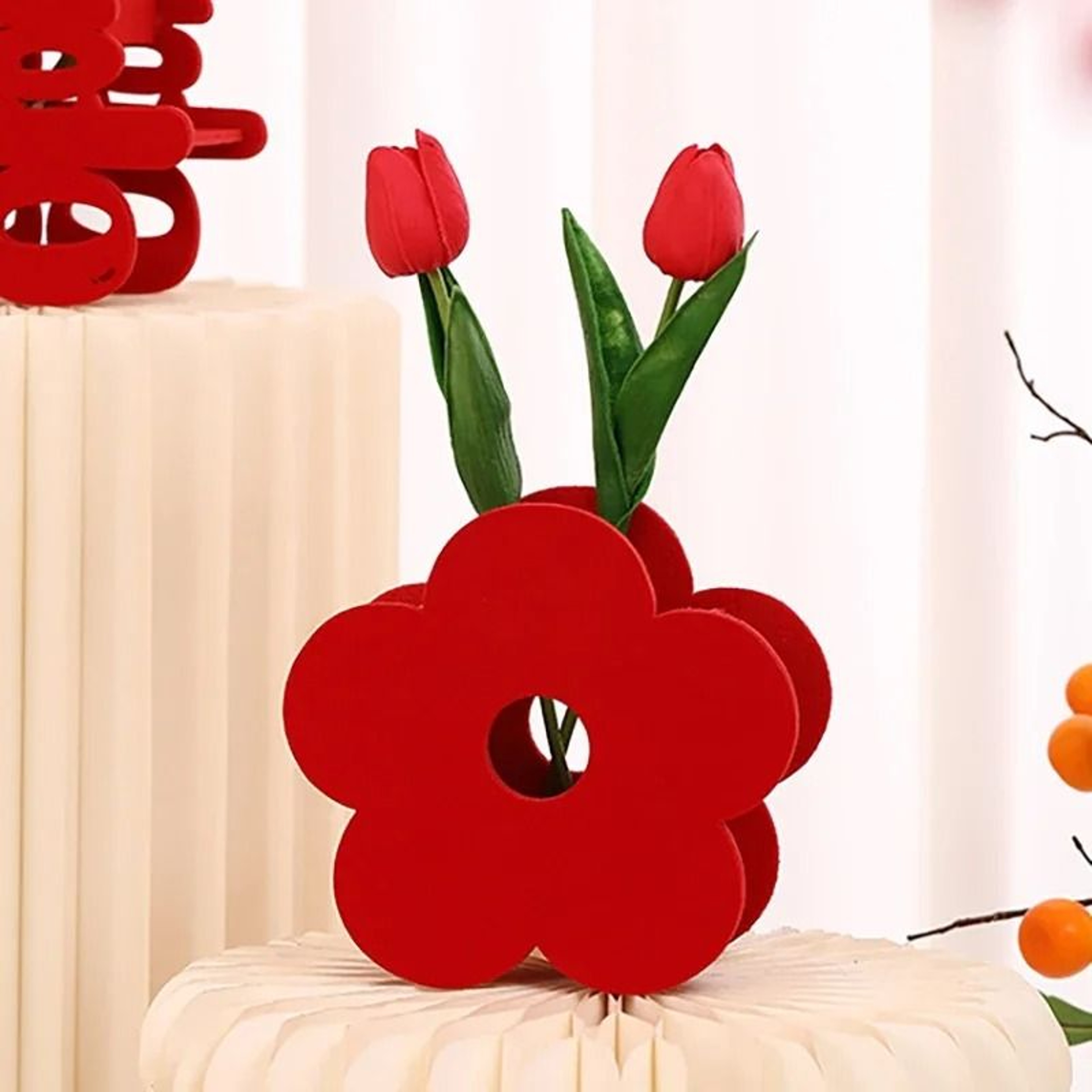 Red Good Fortune Flower Vase Decorative Wedding Arrangement Basket For Home Decor 0