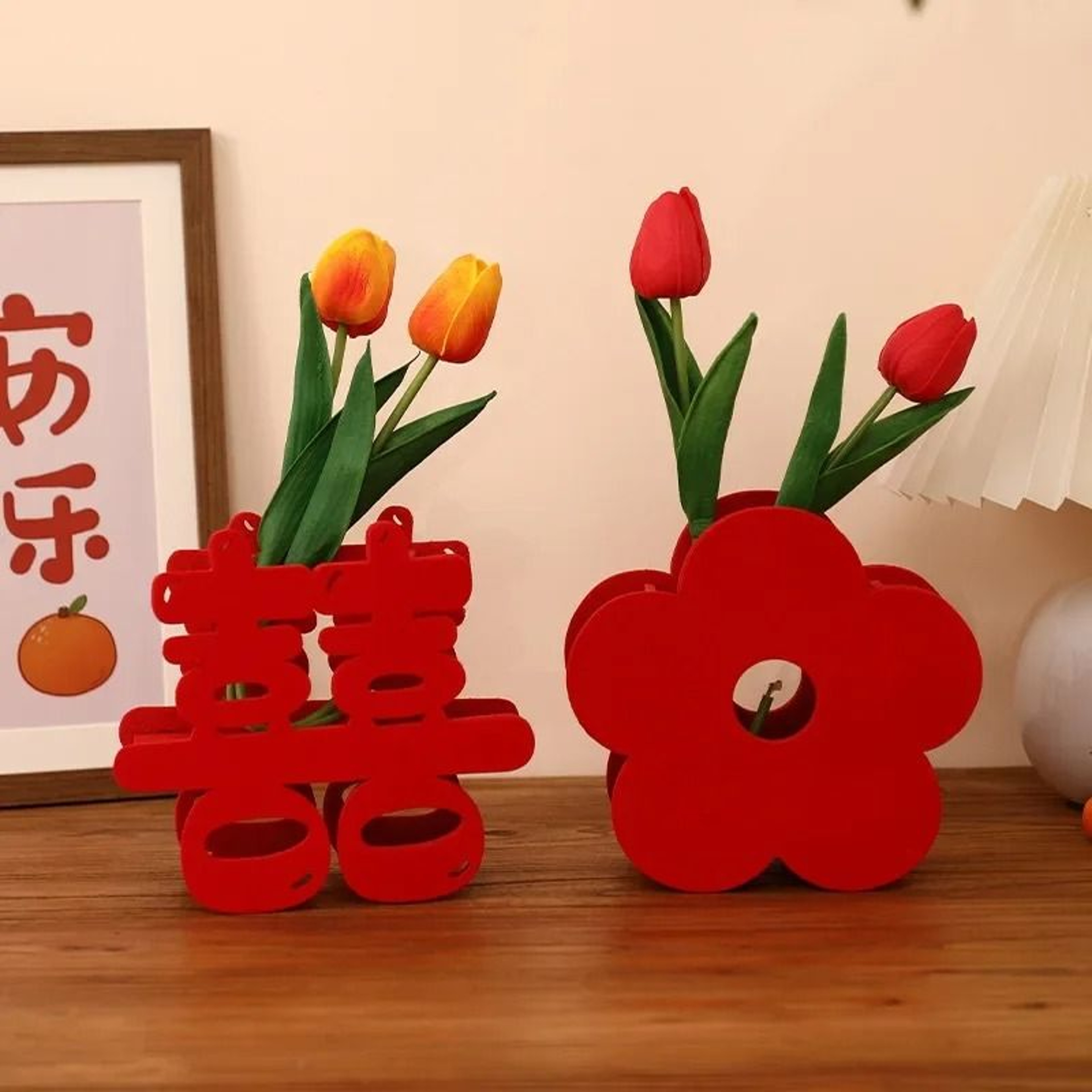Red Good Fortune Flower Vase Decorative Wedding Arrangement Basket For Home Decor 2