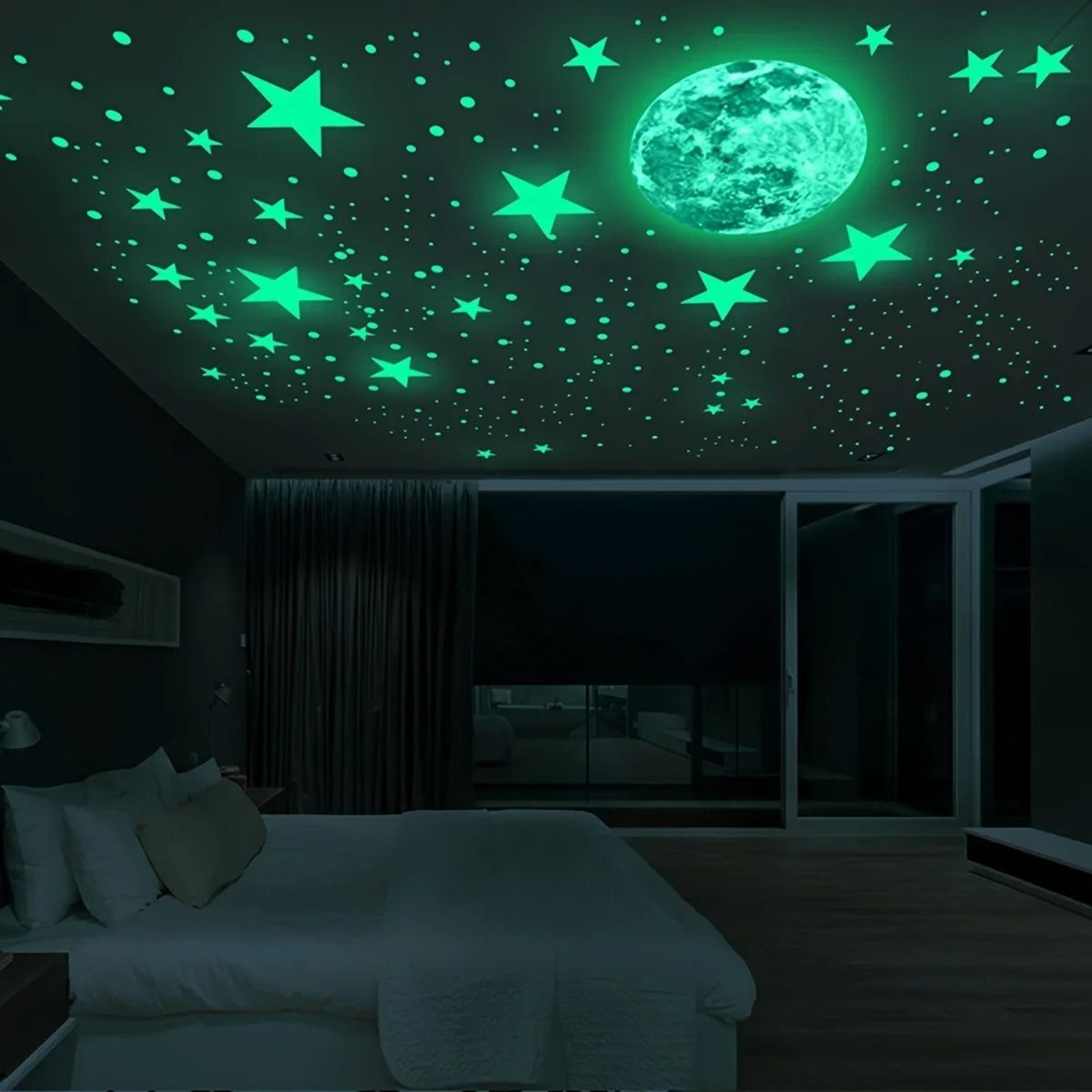 Glow In The Dark Moon Stars Earth Wall Stickers For Kids Bedroom Decor 2