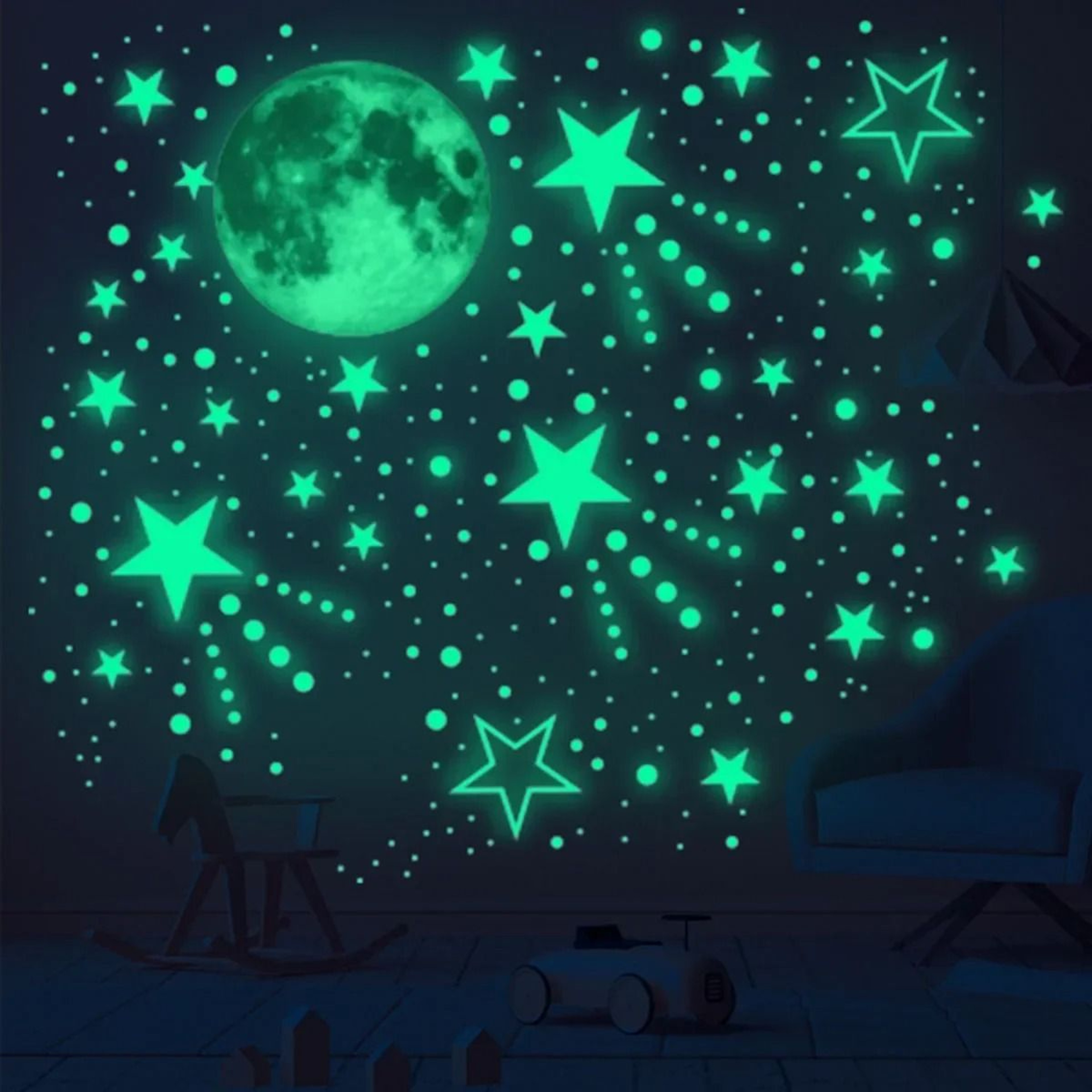 Glow In The Dark Moon Stars Earth Wall Stickers For Kids Bedroom Decor 0