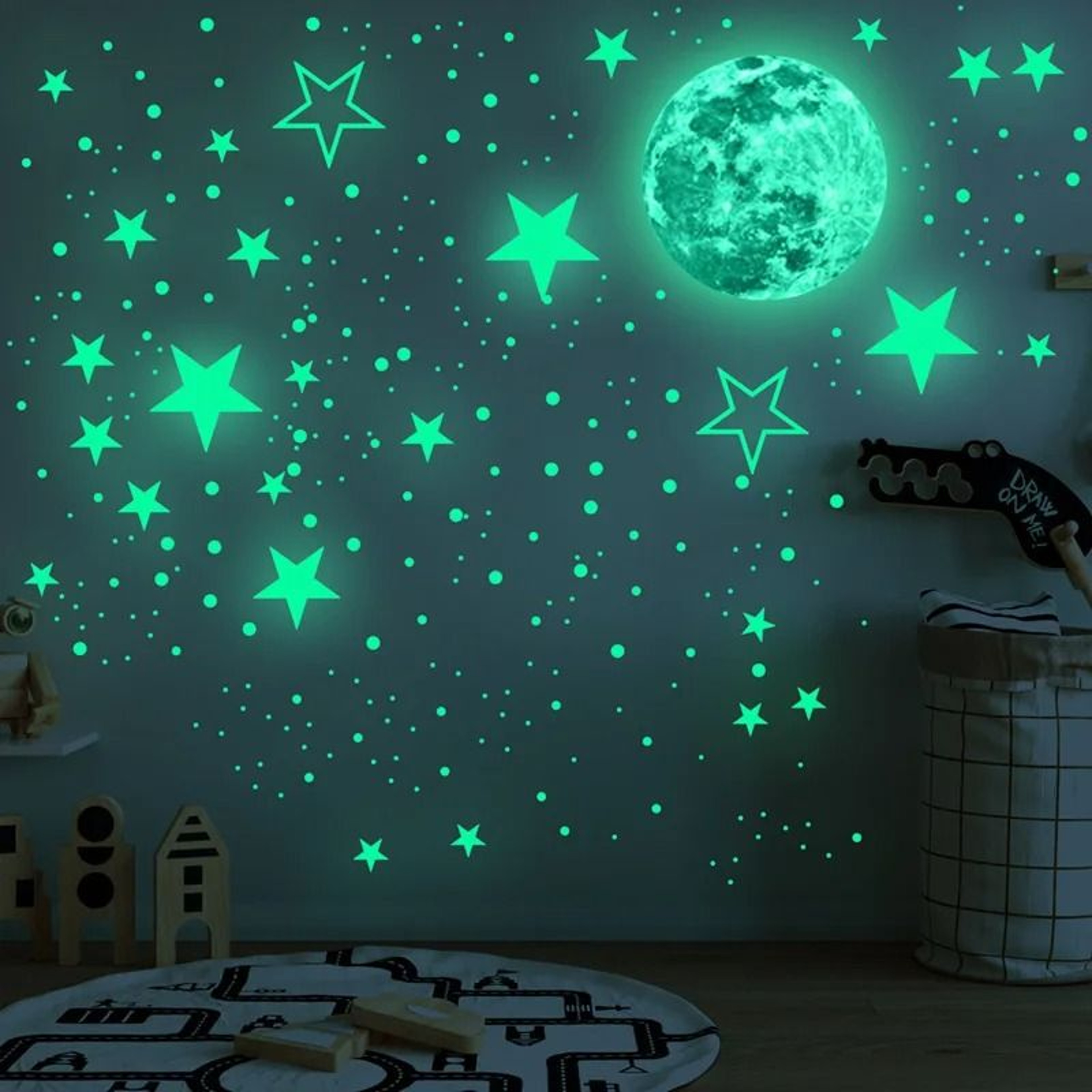 Glow In The Dark Moon Stars Earth Wall Stickers For Kids Bedroom Decor 4