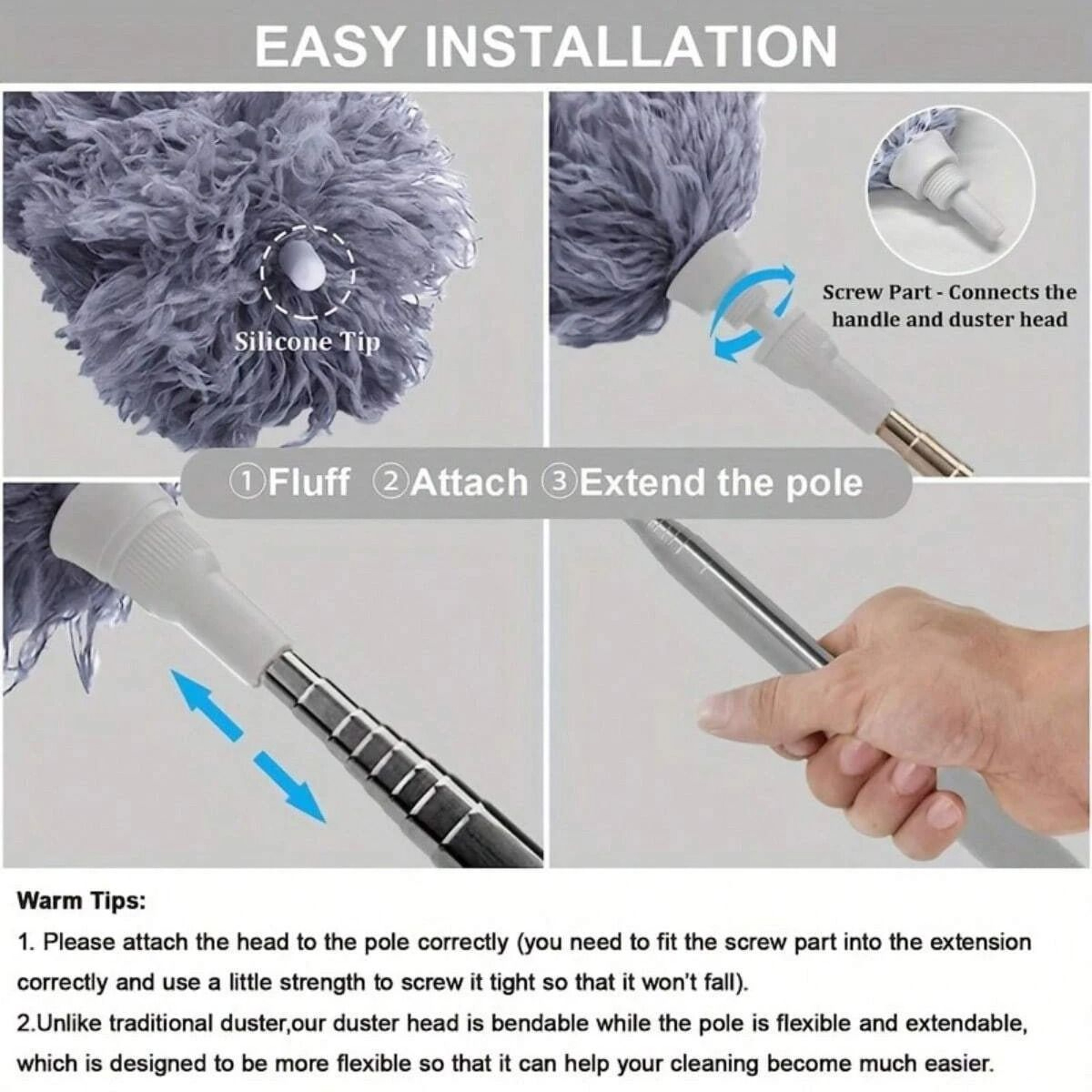 28m Extendable Microfiber Duster With Telescopic Stainless Steel Handle For High Cleaning 5