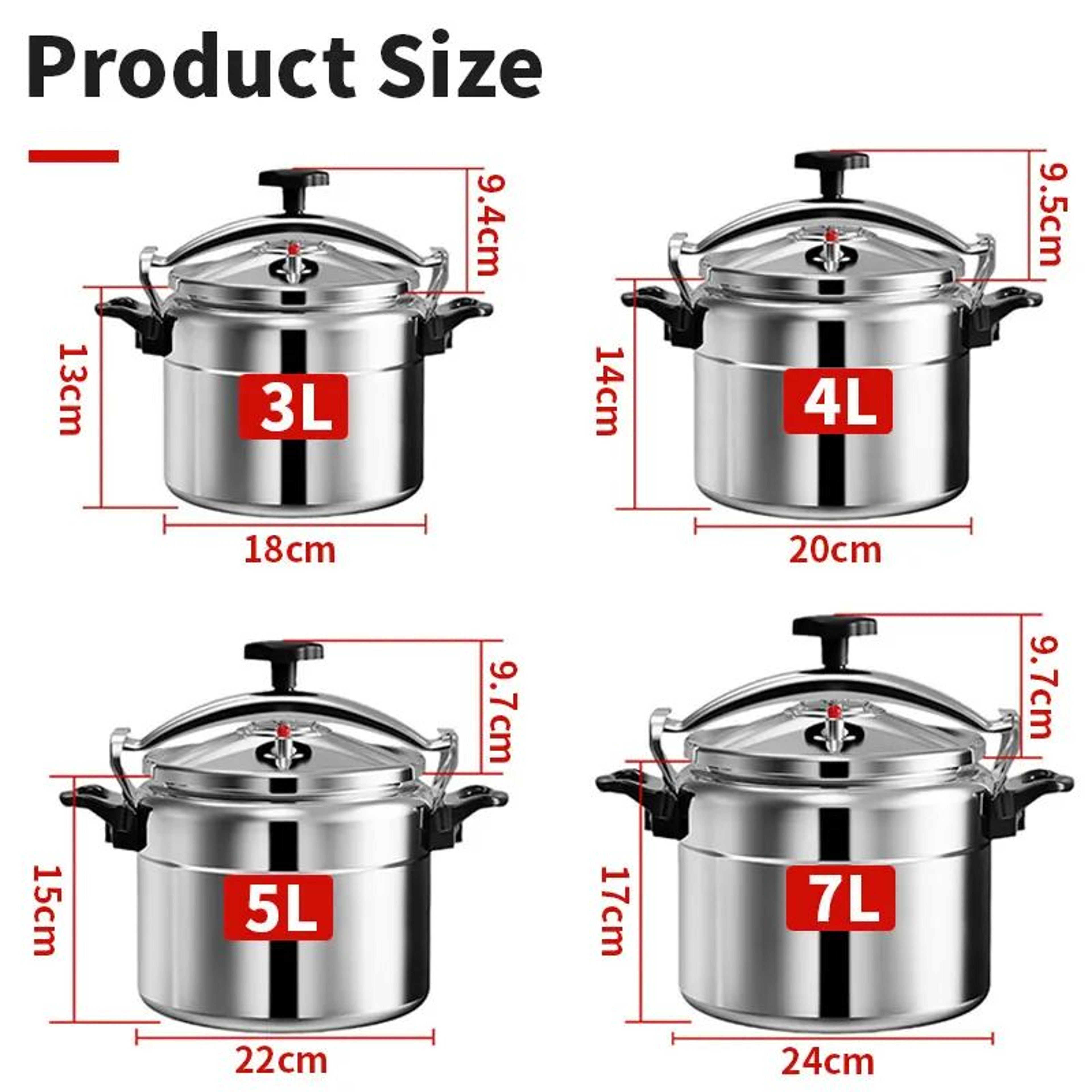 Aluminum Pressure Cooker For Gas Stoves  Safe Lock Pressure Canner In 3L To 7L Sizes 1