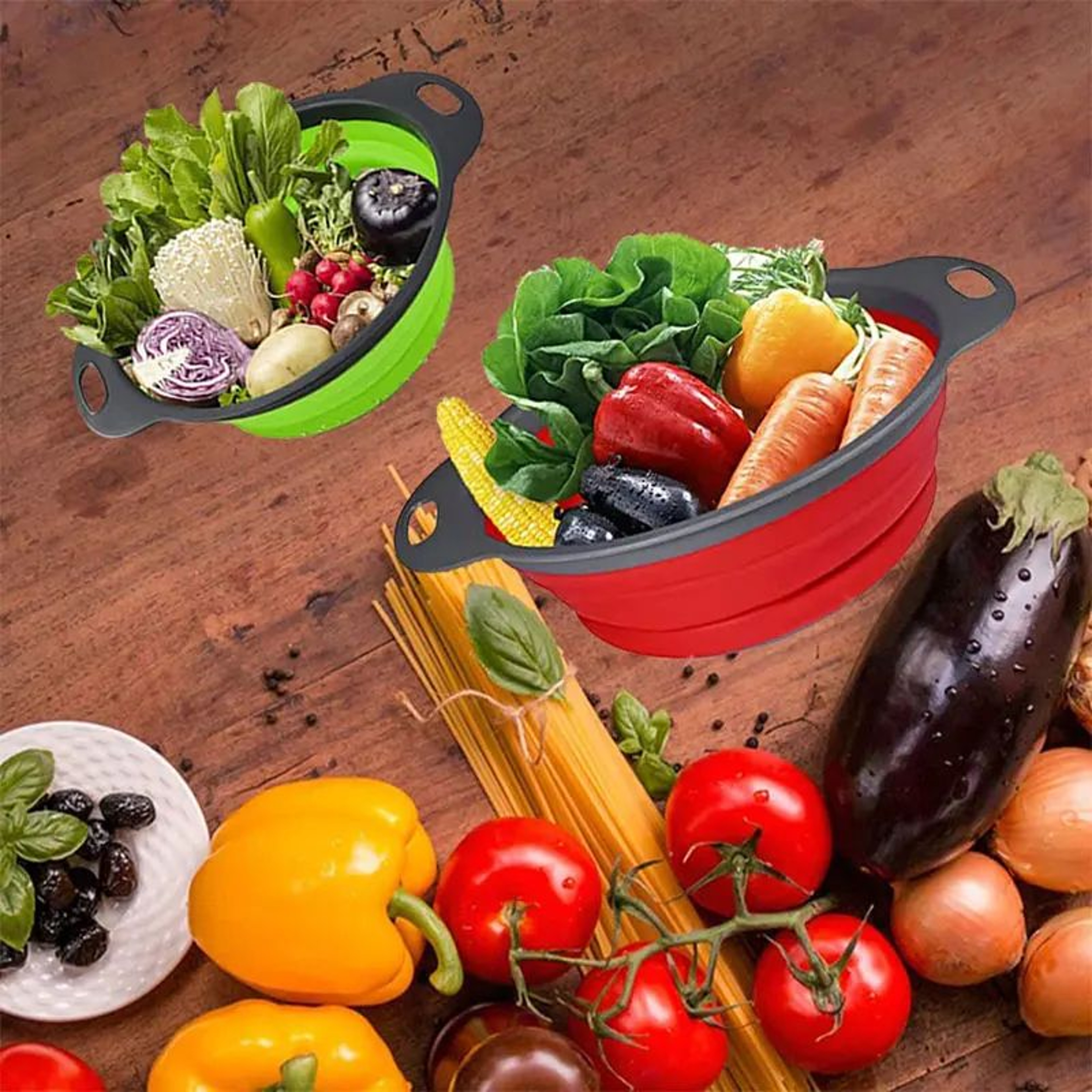 Collapsible Silicone Colander  Foldable Fruit  Vegetable Strainer For Compact Kitchens 1
