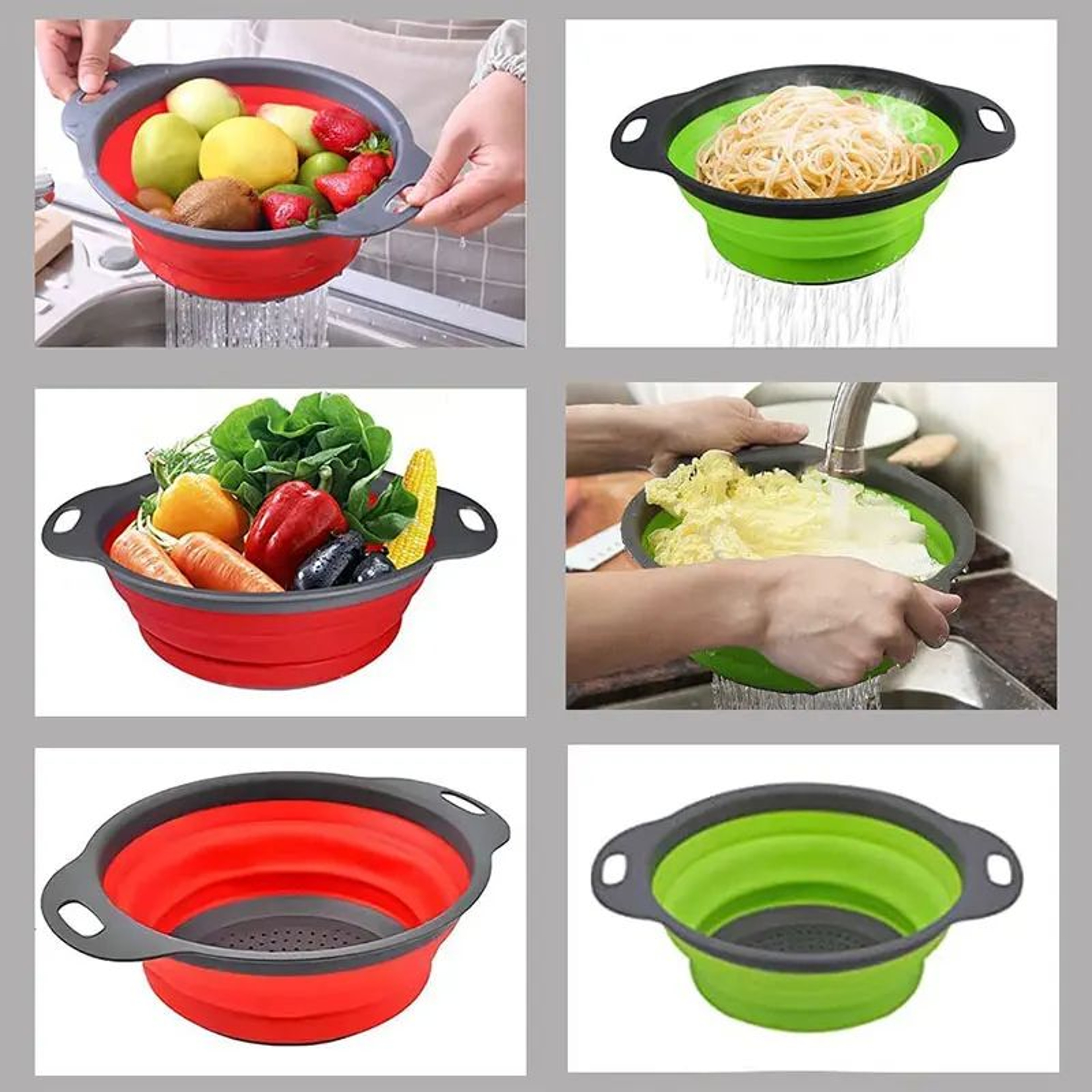 Collapsible Silicone Colander  Foldable Fruit  Vegetable Strainer For Compact Kitchens 2