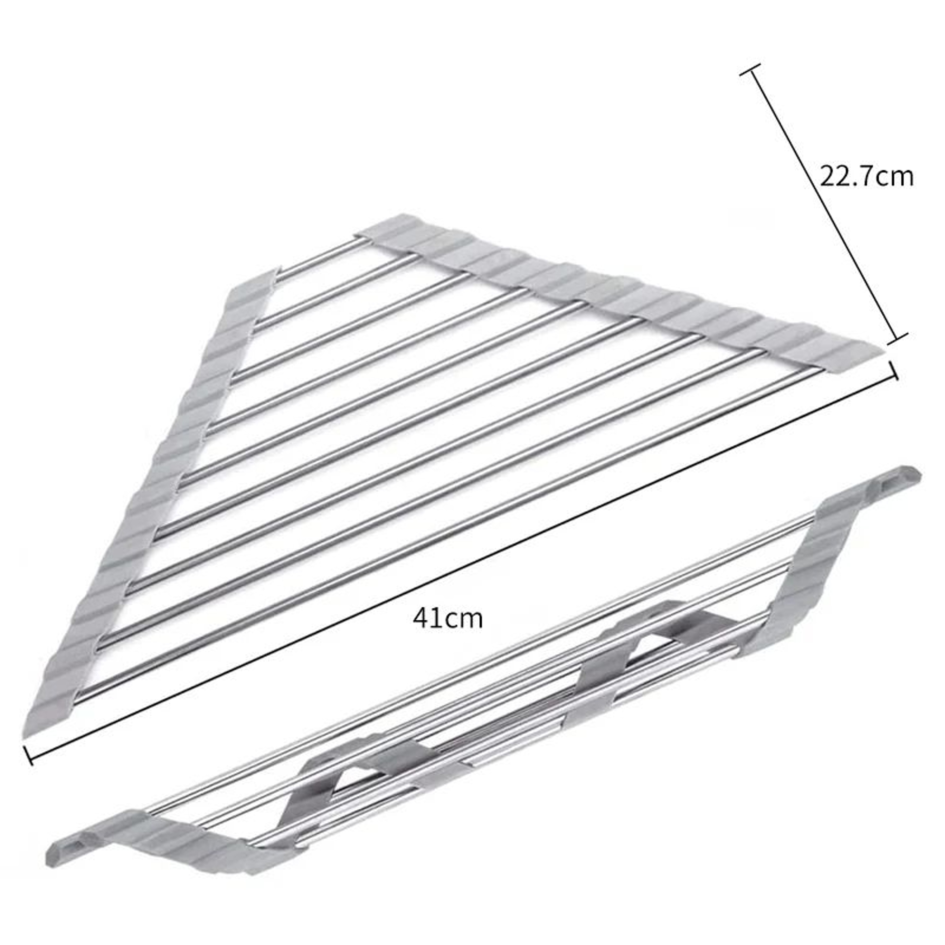 Triangle RollUp Dish Drying Rack For Sink Corner  Foldable Stainless Steel Kitchen Drainer 3