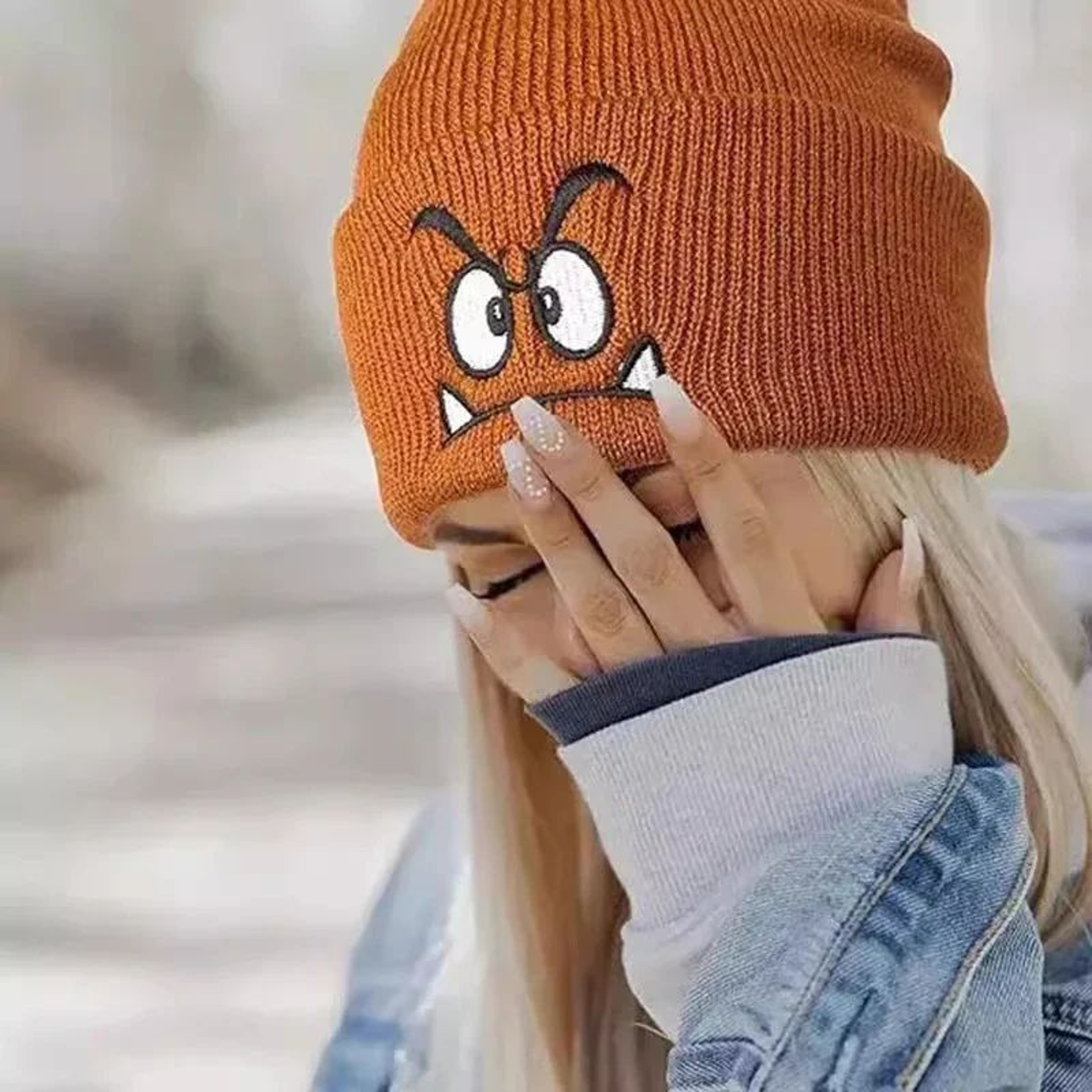 Women Warm Pullover Beanie Hat  Cozy Winter Beanie Hat With Fun Emoji Design 3