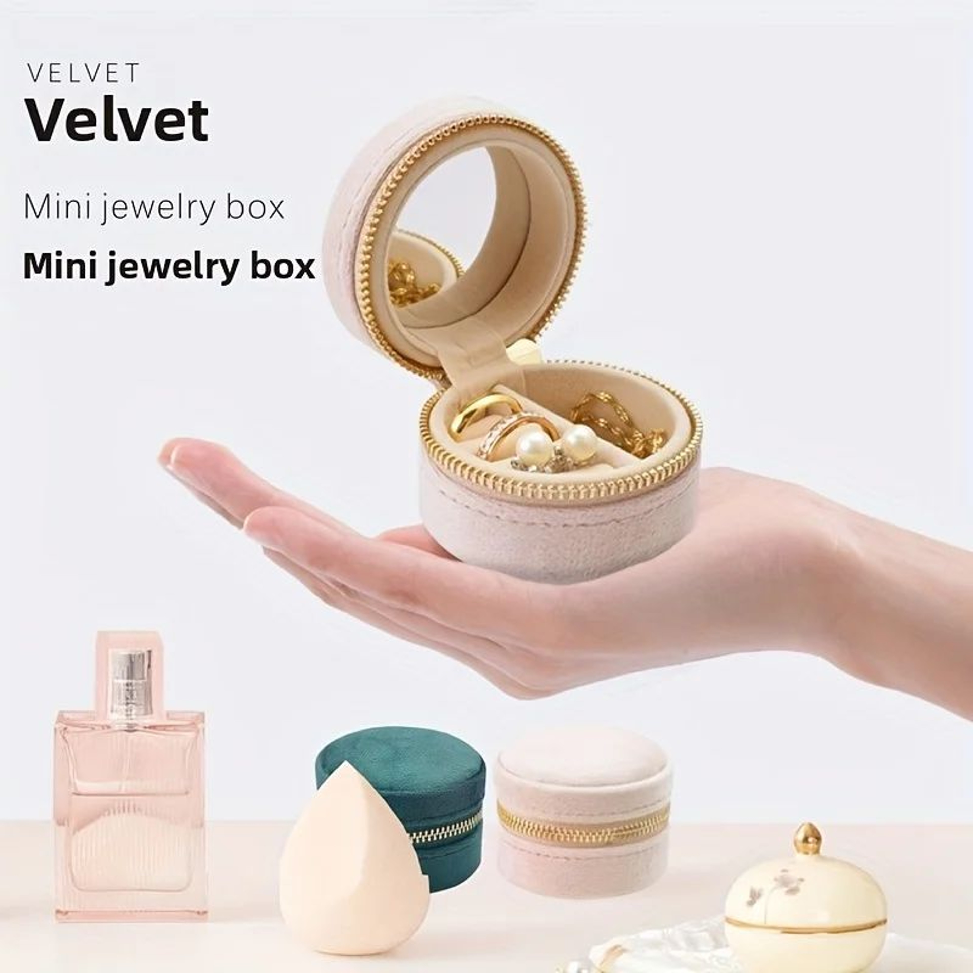 Mini Velvet Travel Jewelry Box  Portable Round Organizer For Rings Earrings  Necklaces 1