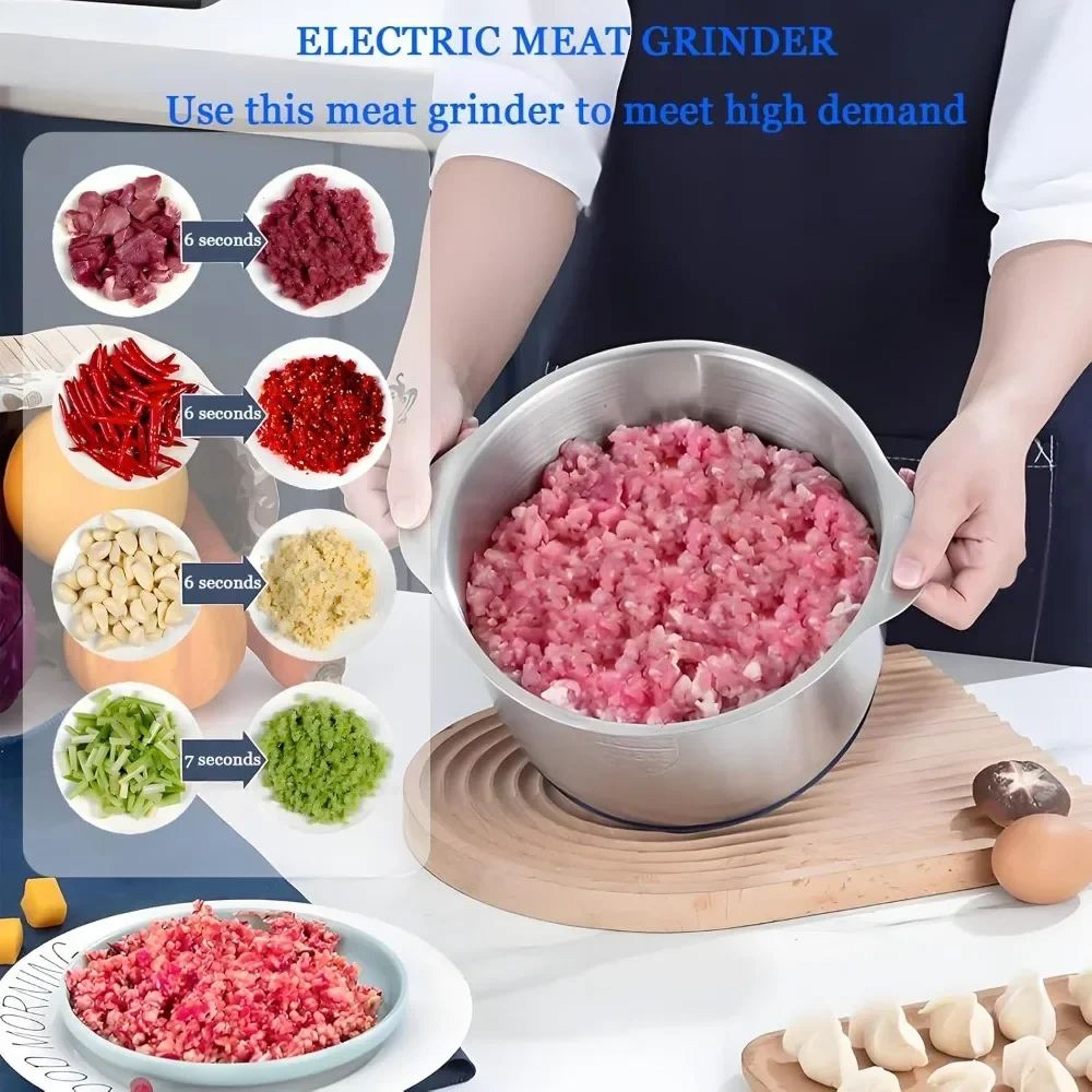 5L Electric Meat Grinder  Food Processor  Stainless Steel Meat And Vegetable Chopper 3