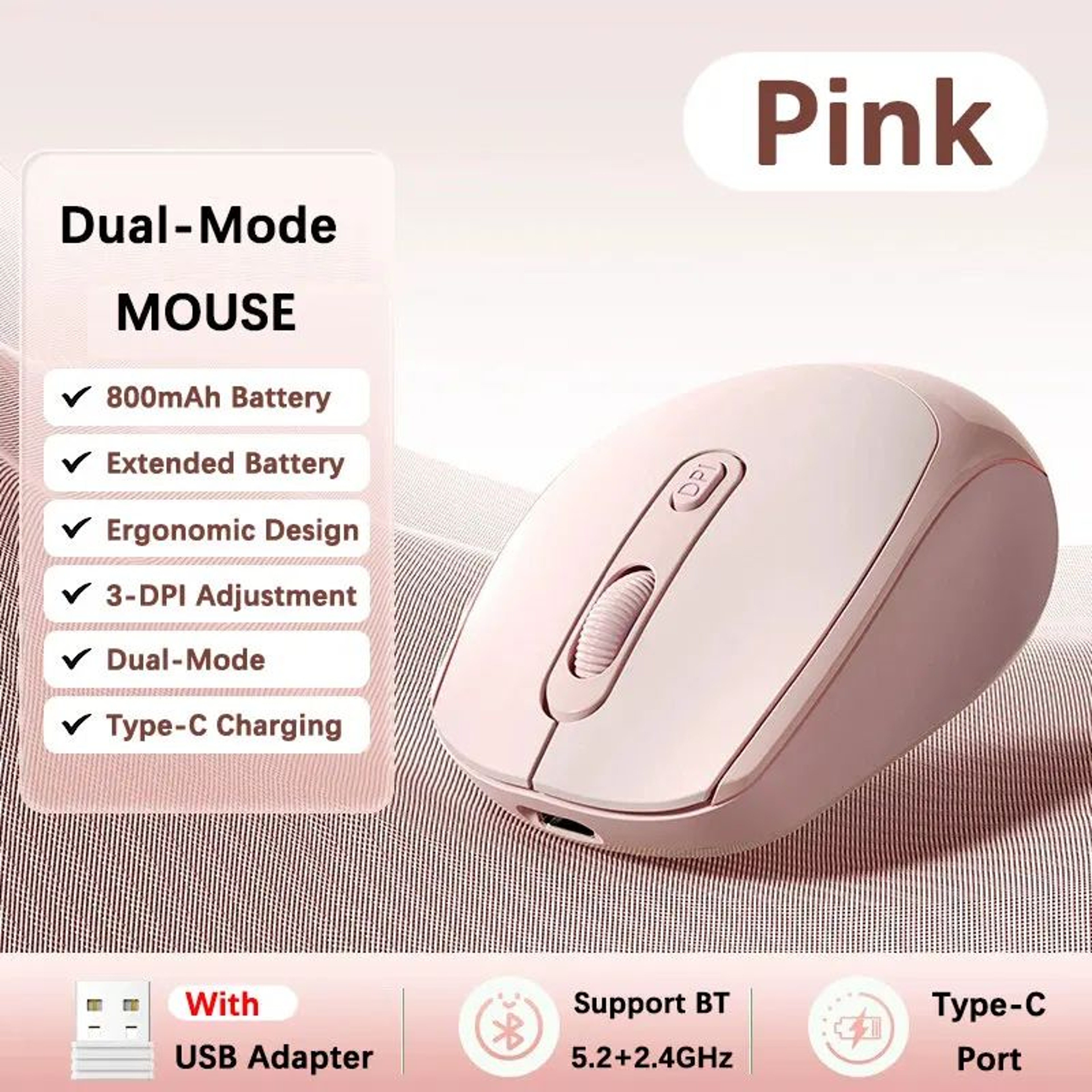 ComfortFlow Dual Mode Ergonomic Wireless Mouse With Bluetooth  24GHz USB Receiver For Laptop  PC 5