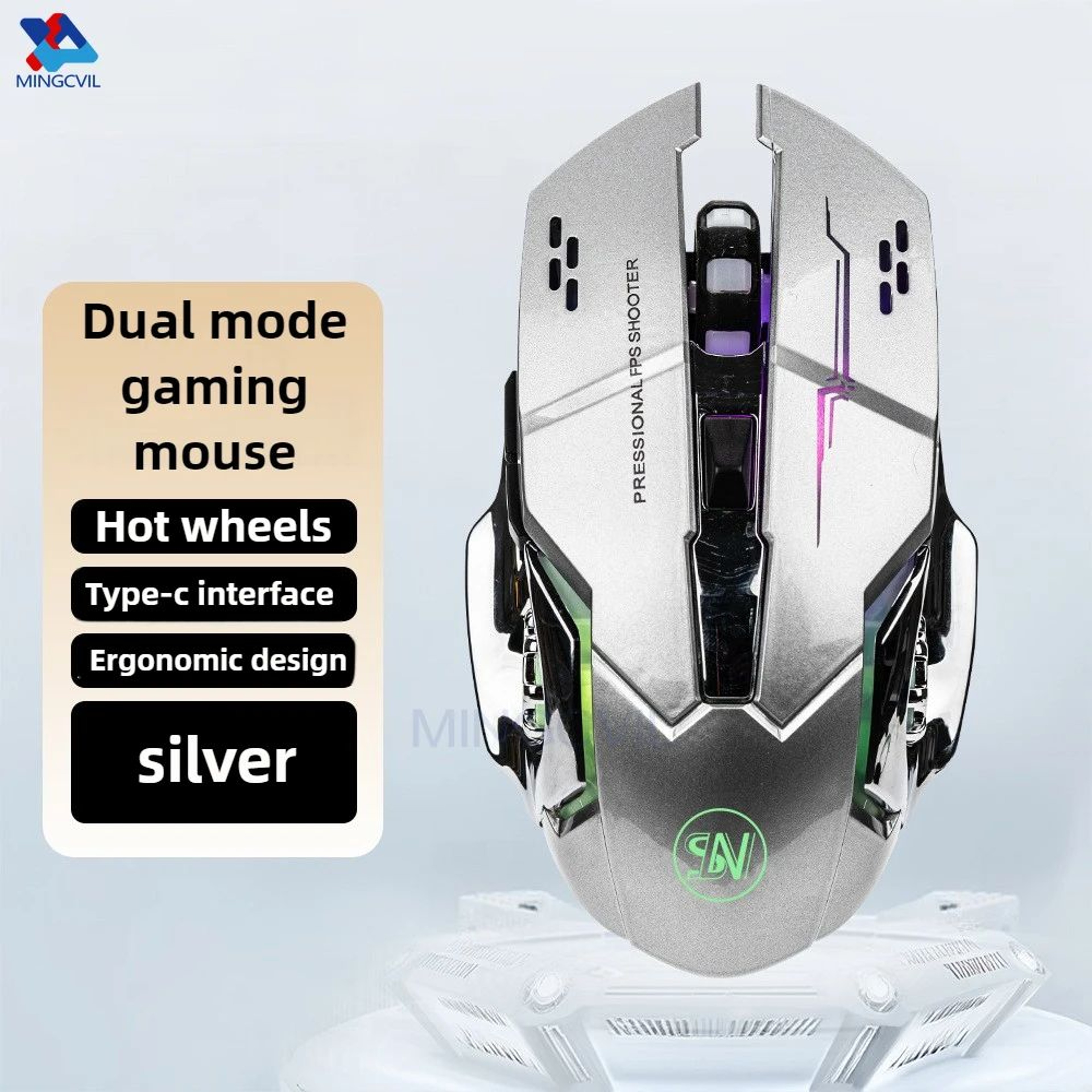 MINGCVIL Rechargeable Wireless Gaming Mouse  Bluetooth RGB Backlit PC Mouse 5