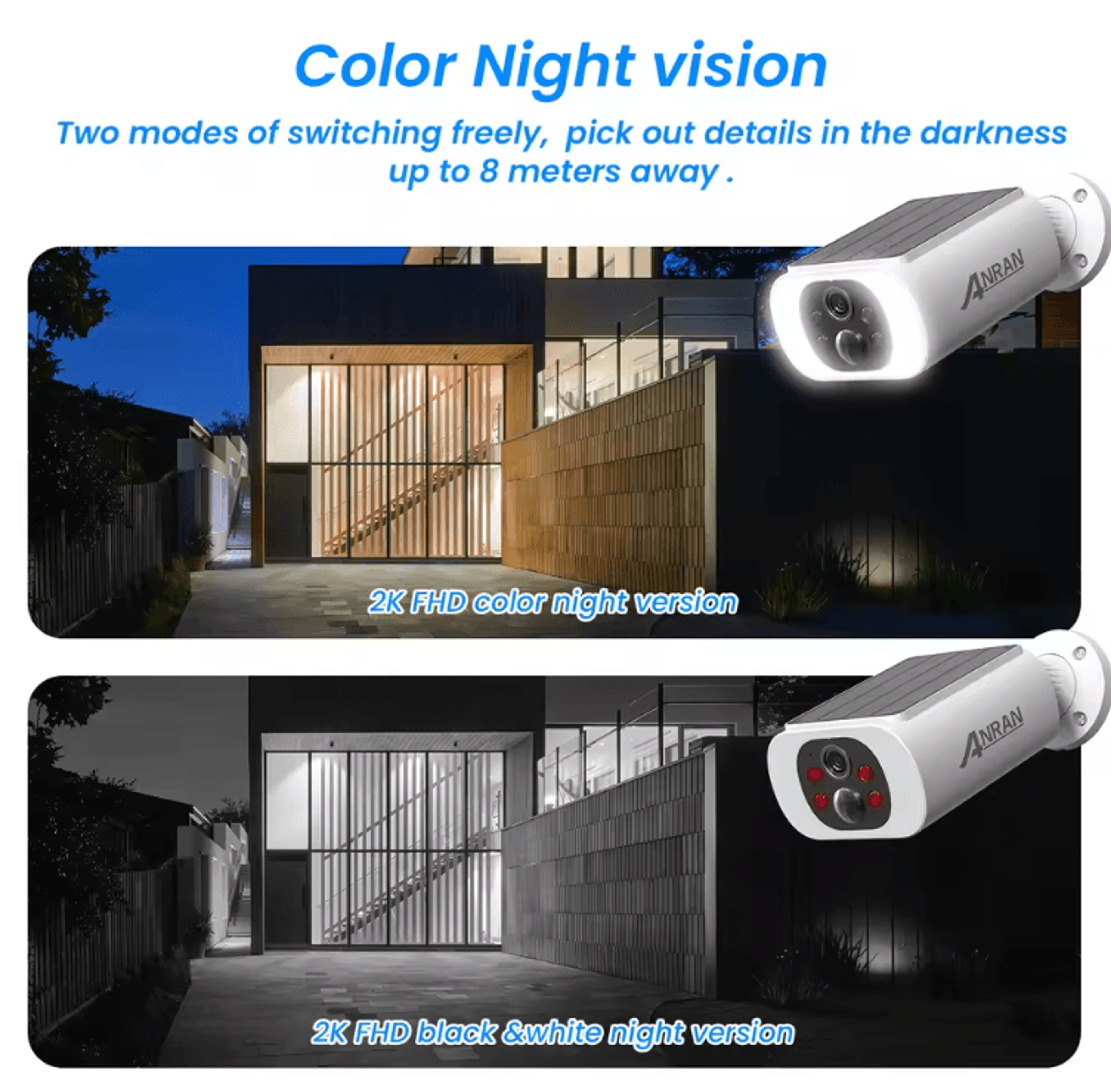 ANRAN 2K Solar Security Camera With Floodlight Color Night Vision  Motion Detection 4