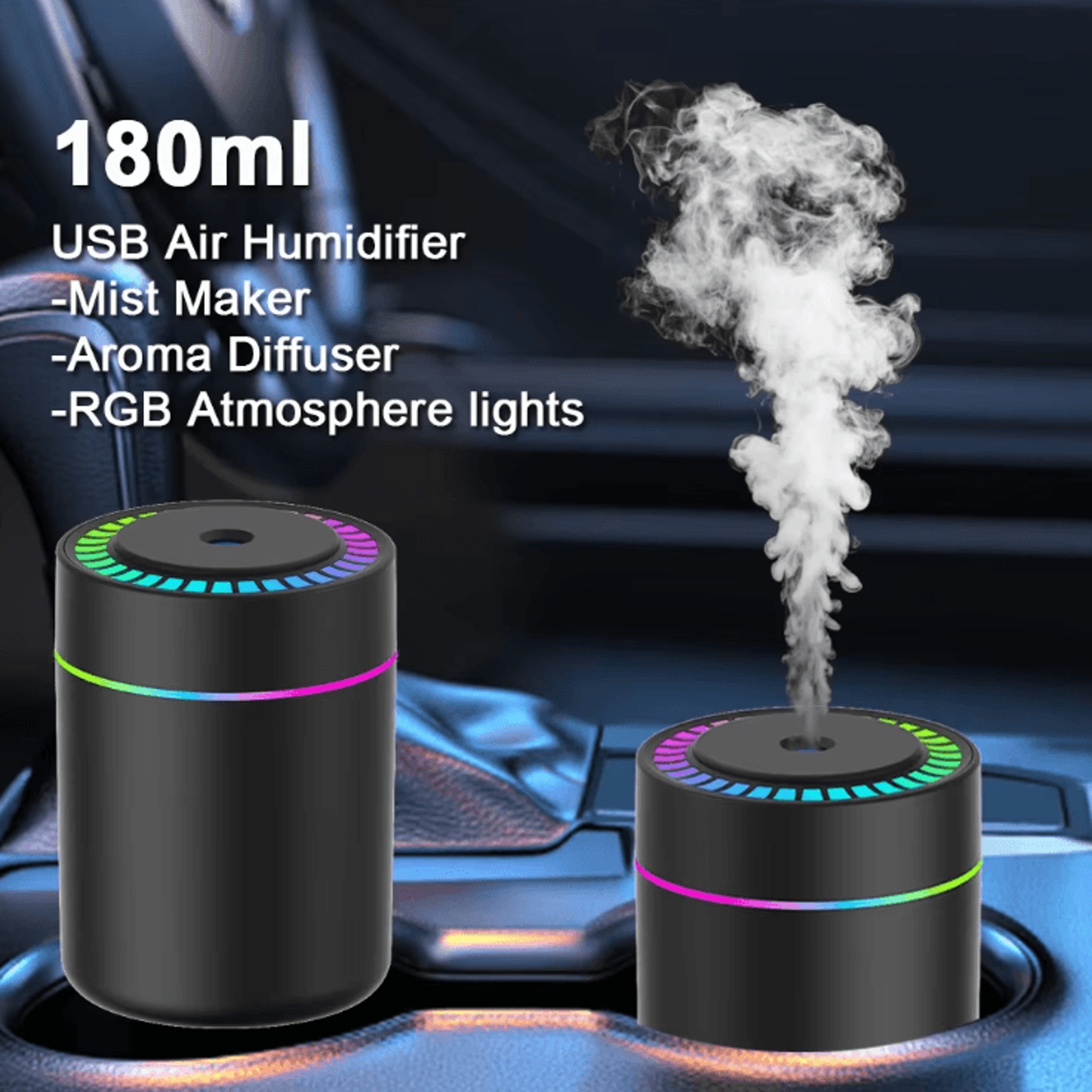 Mini USB Air Humidifier 180ML Aroma Diffuser LED Mist Maker For Home Car And Bedroom 0