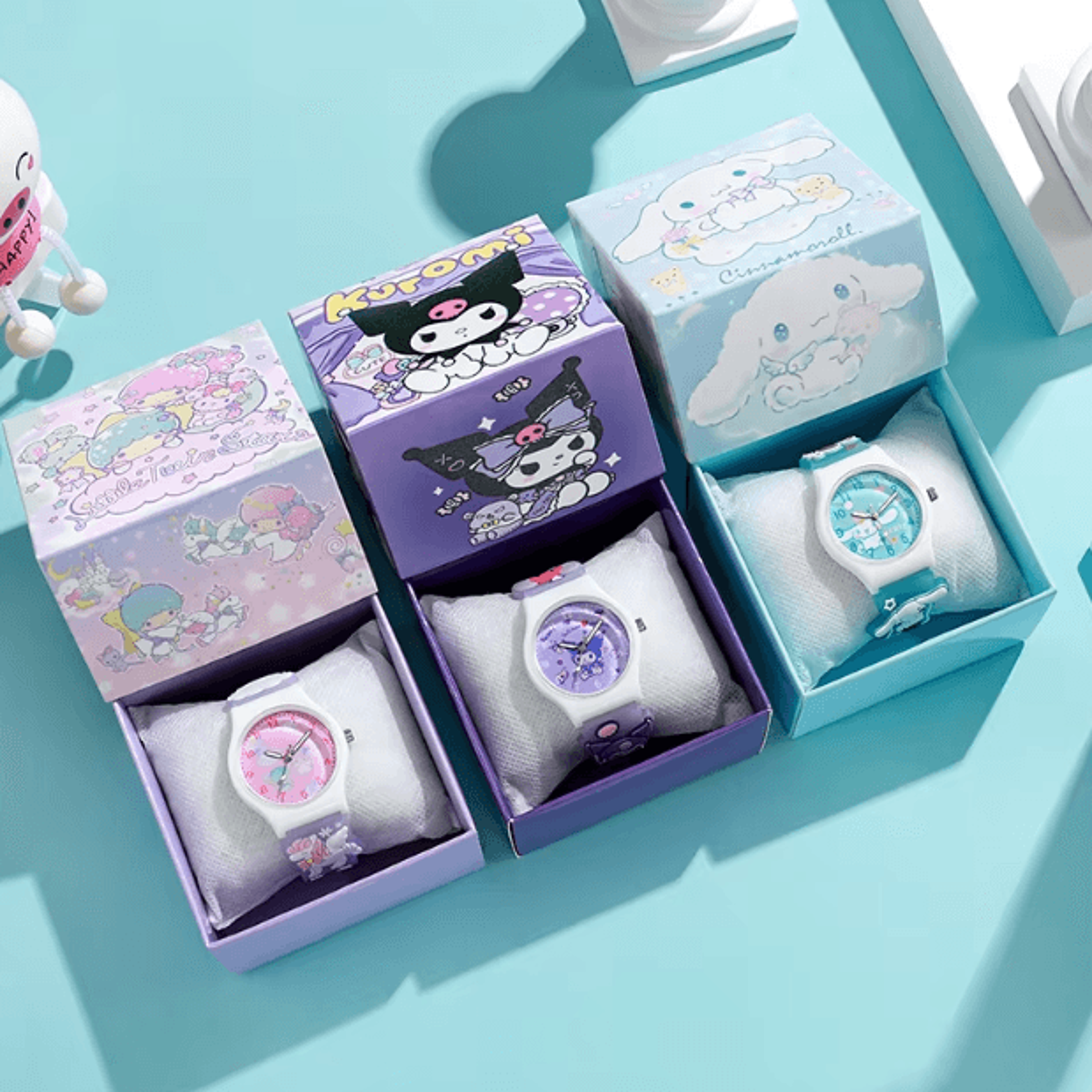 3D Hello Kitty Cartoon Kids Watch Cinnamoroll Kuromi Melody Silicone Wristwatch Gift Set 1