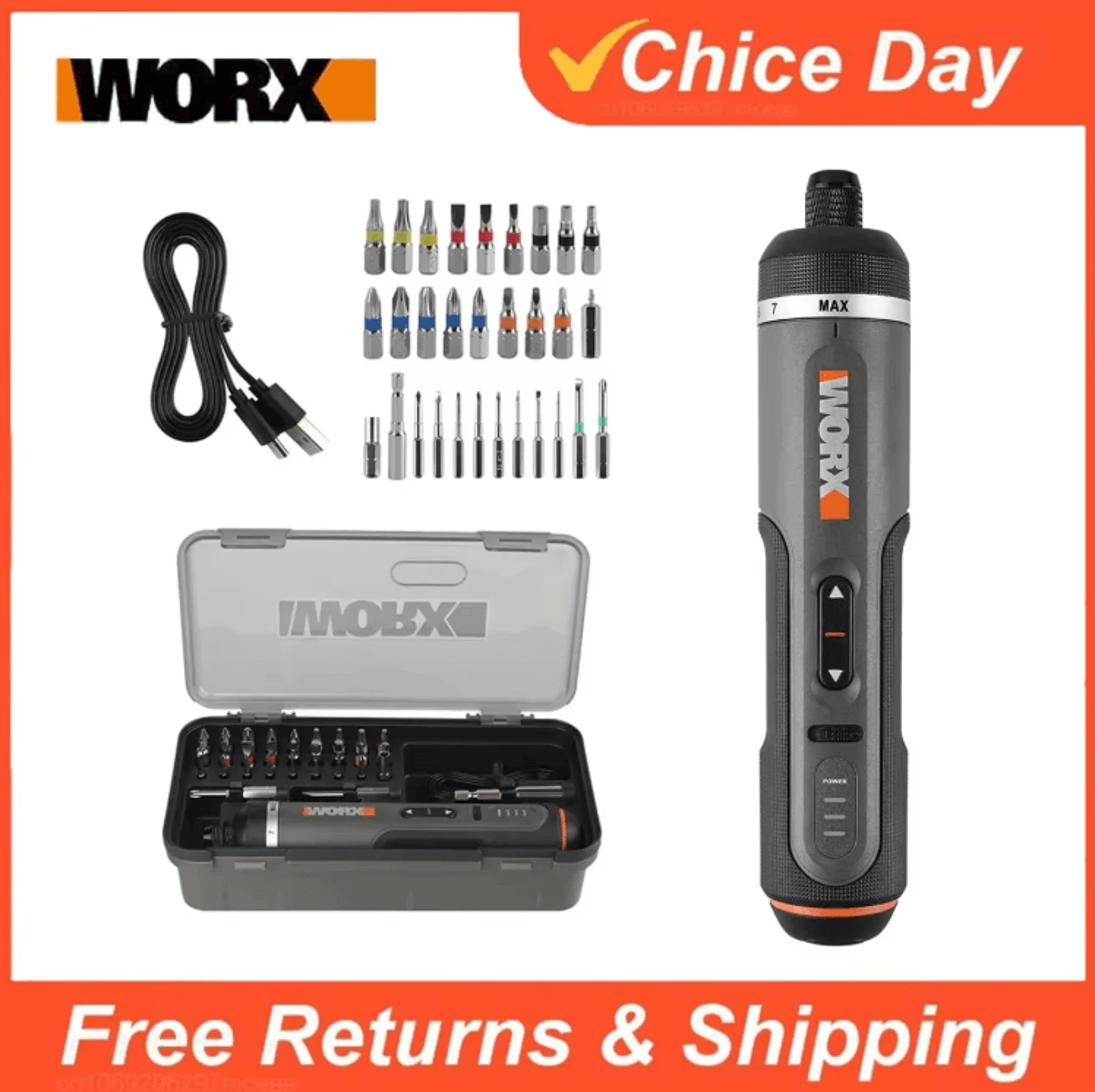 Worx WX242 Smart Cordless Electric Screwdriver Set  30 Bit USB Rechargeable Precision Drill Kit 0