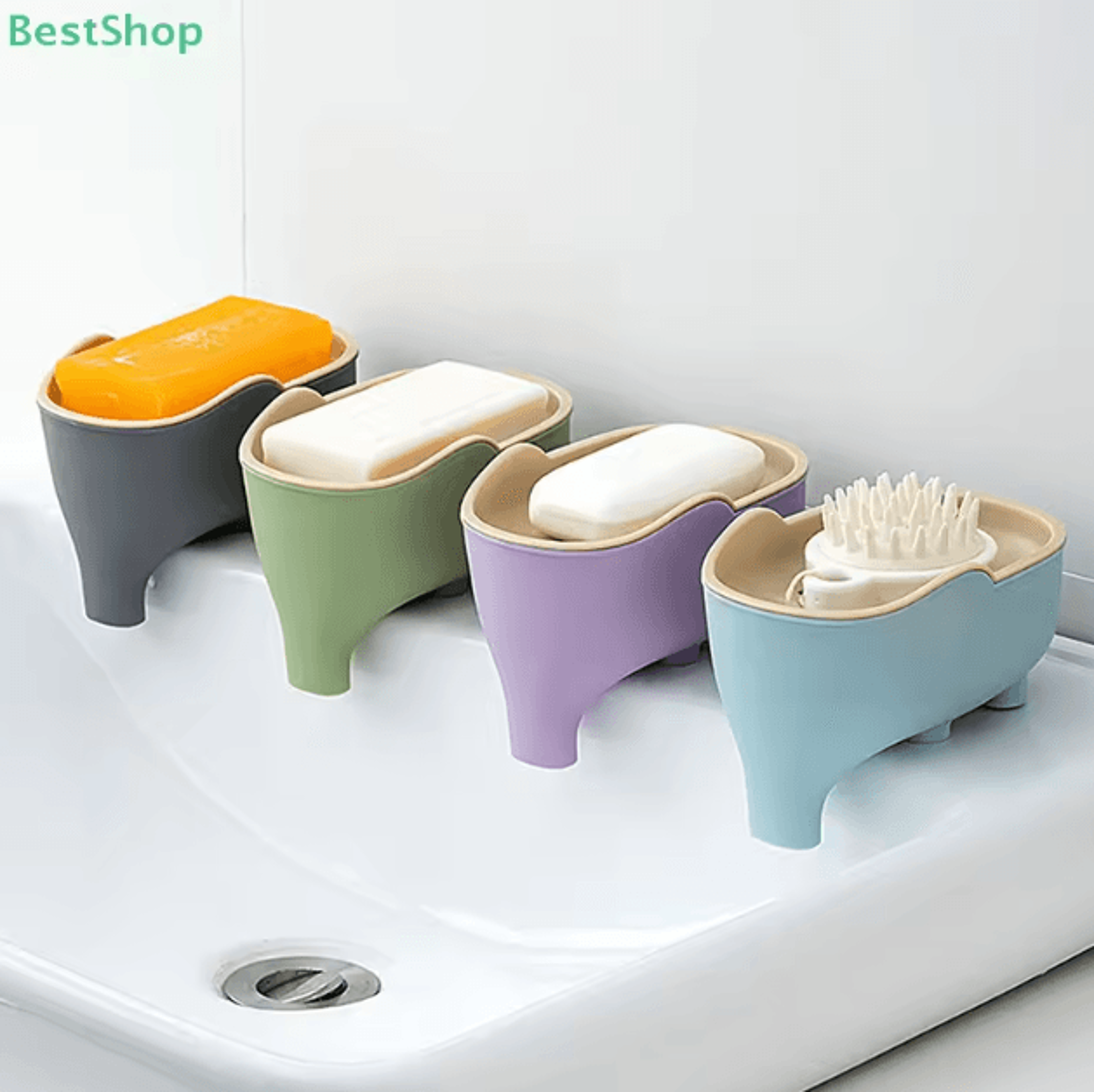 Elephant DoubleLayer Soap Box With Lid  Portable NonSlip Drain Soap Holder For Bathroom  Travel 0