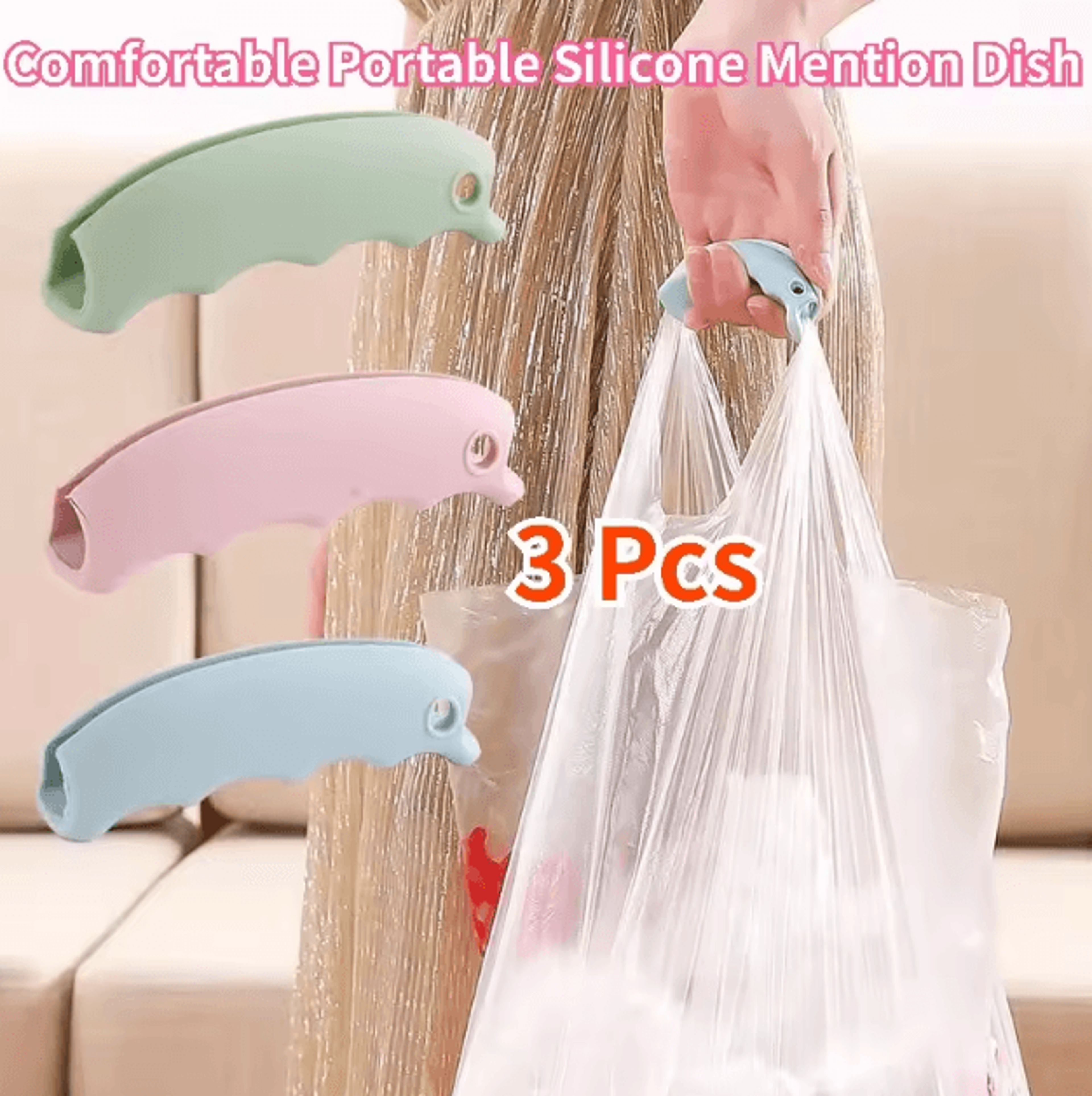 ErgoGrip Silicone Grocery Bag Handle Holder Set 3PCS Portable Carrier Clips 0