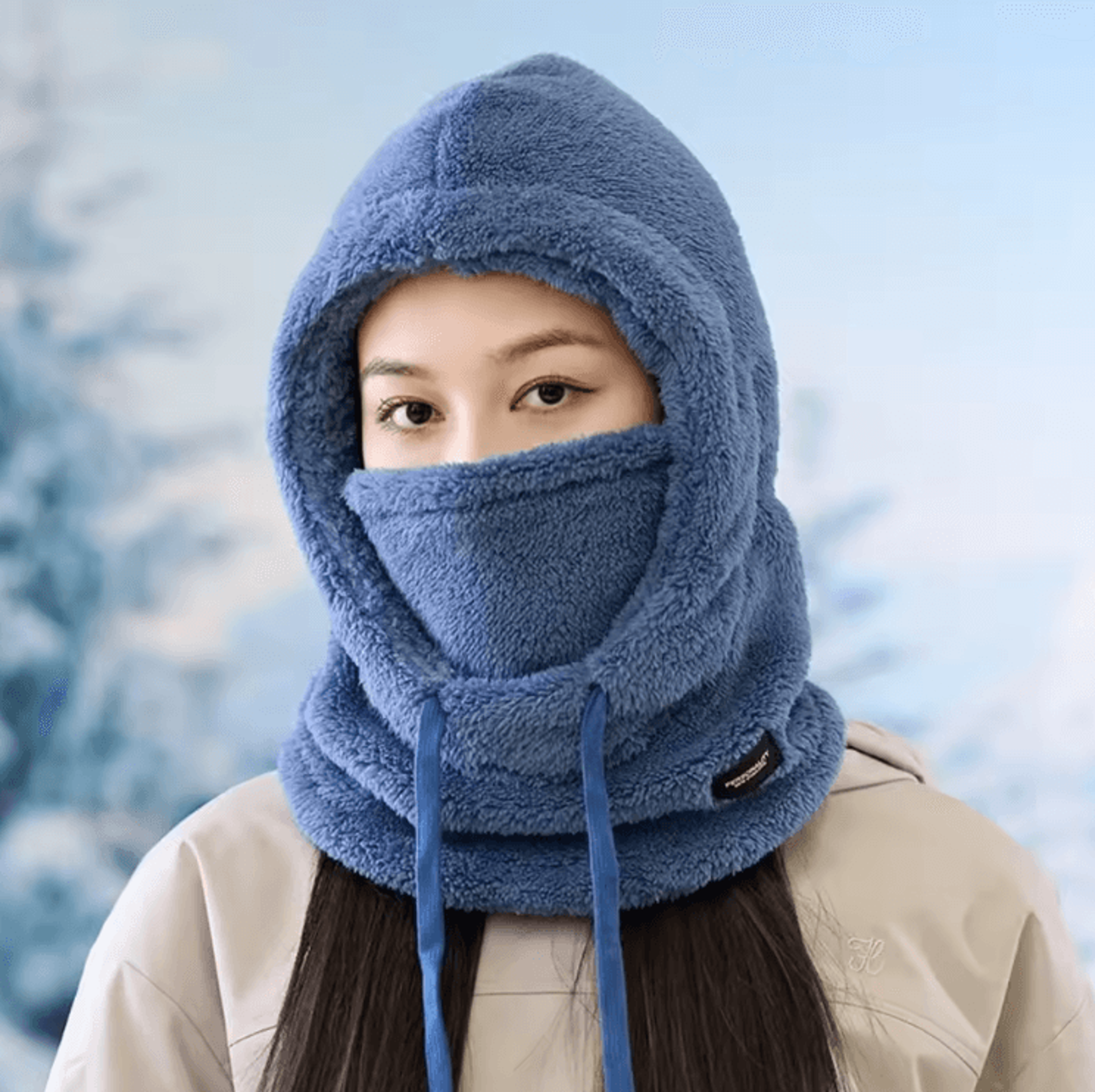 WarmHood Drawstring Winter Balaclava  Thermal Hooded Scarf  Neck Cover 3